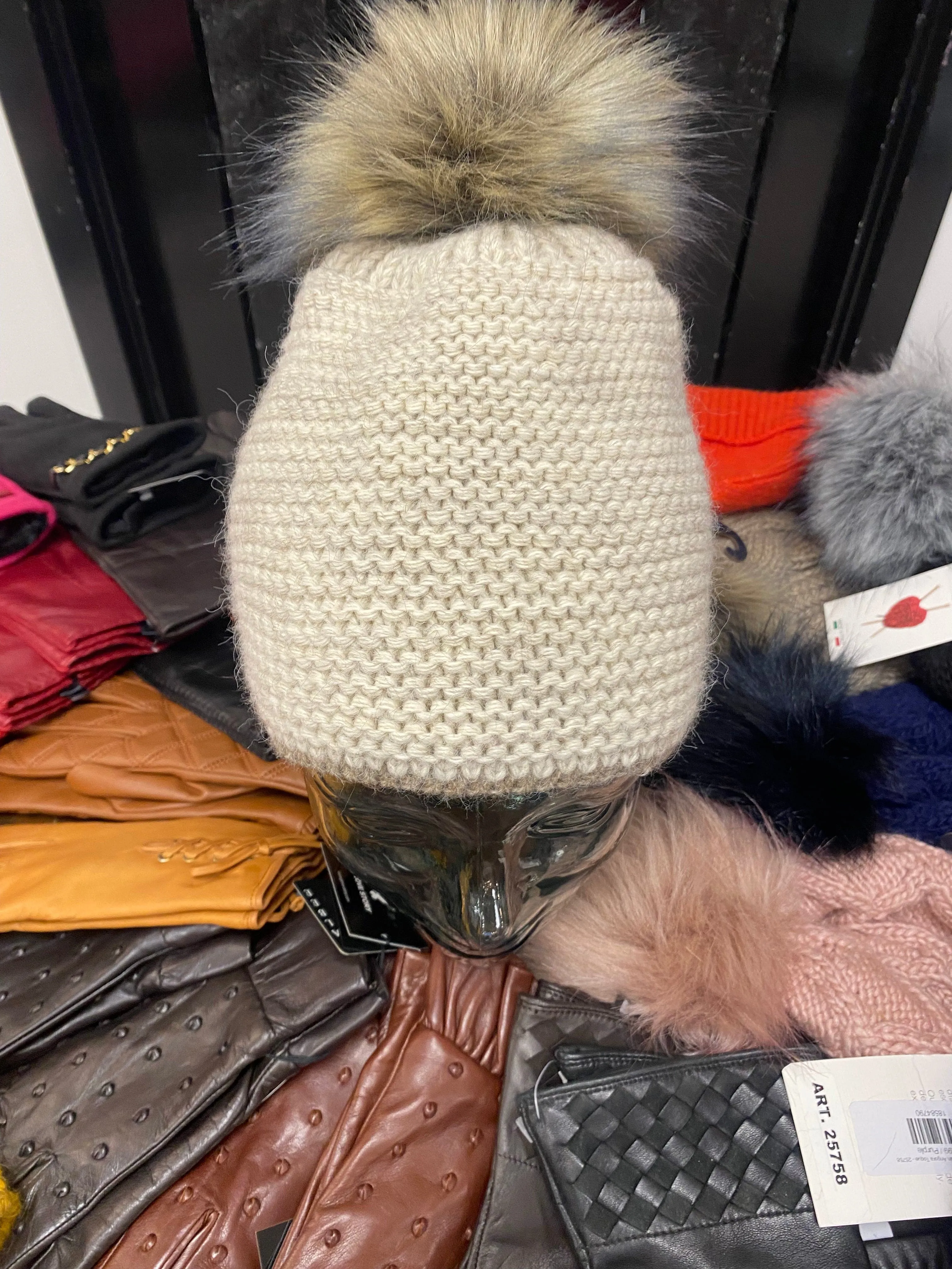 Knit Fleece Lined Pom Pom Toques