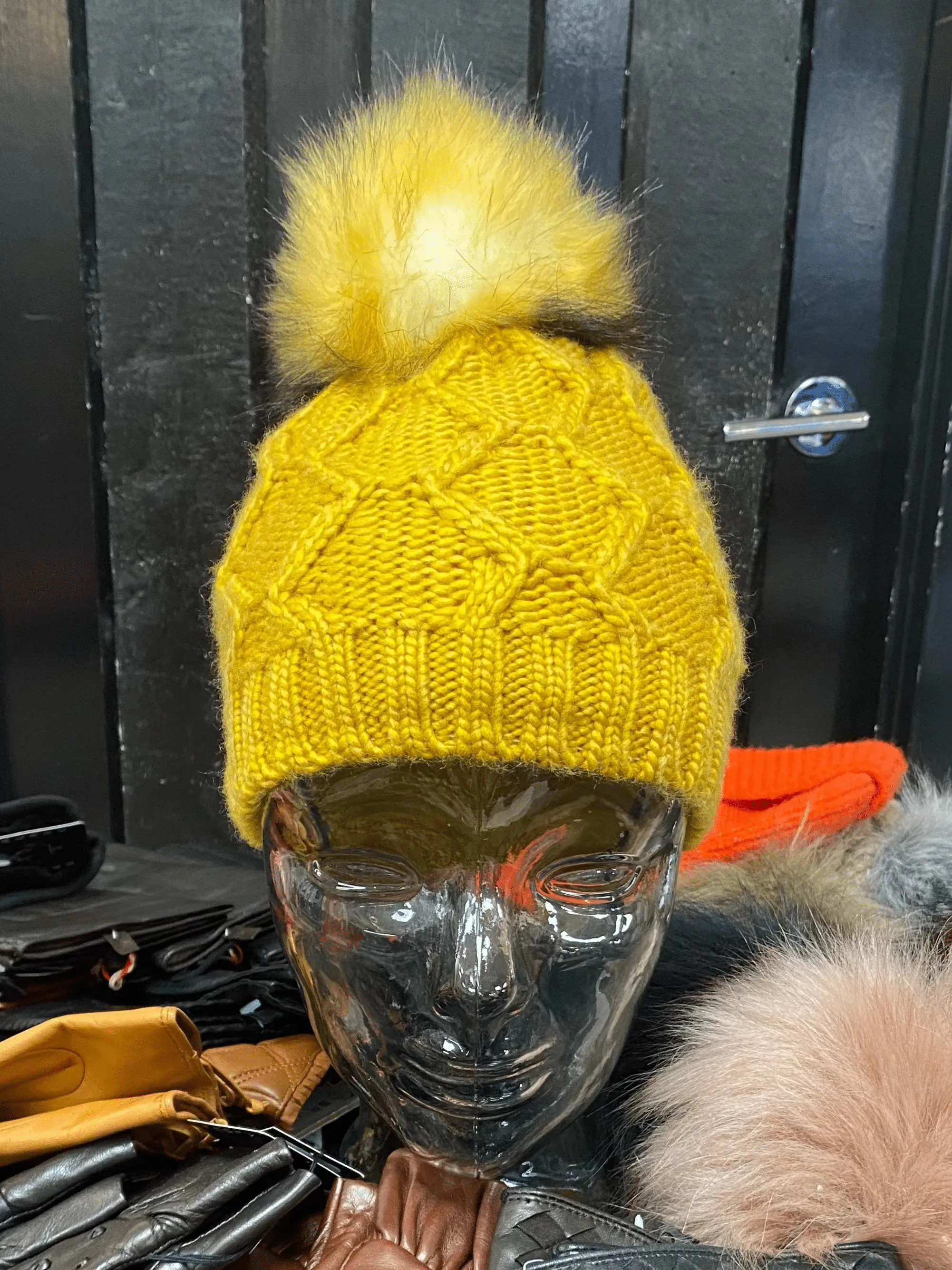 Knit Fleece Lined Pom Pom Toques
