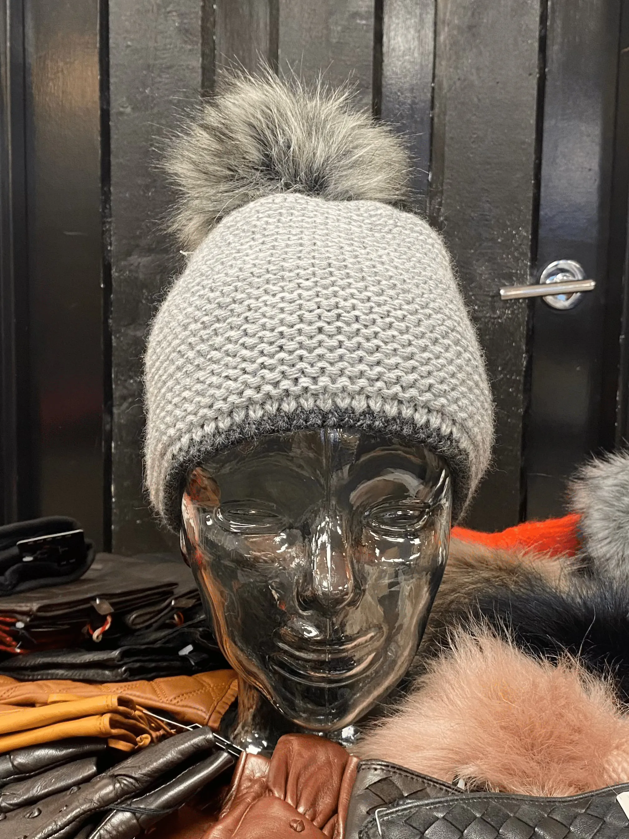 Knit Fleece Lined Pom Pom Toques