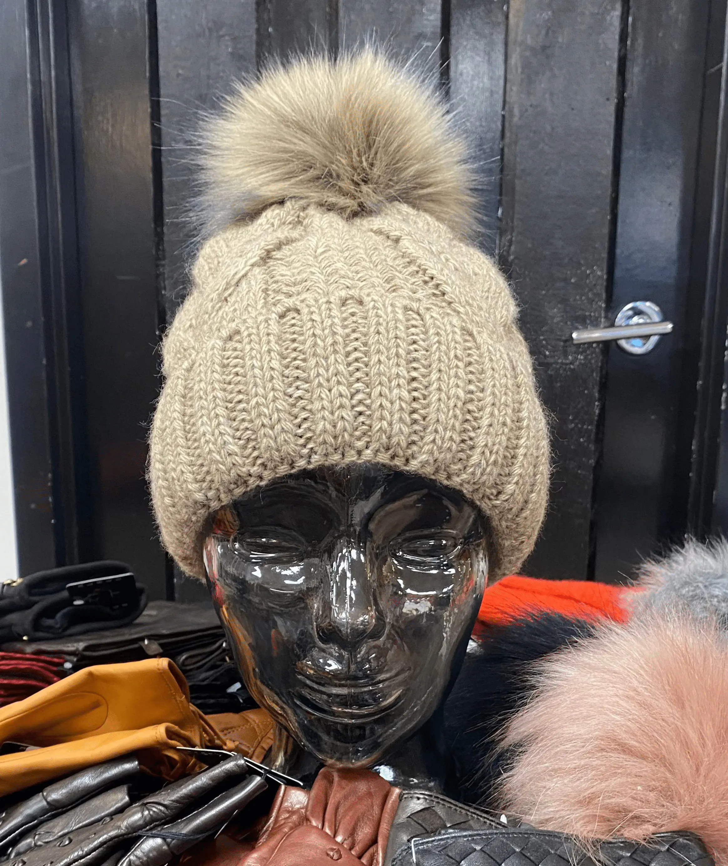 Knit Fleece Lined Pom Pom Toques