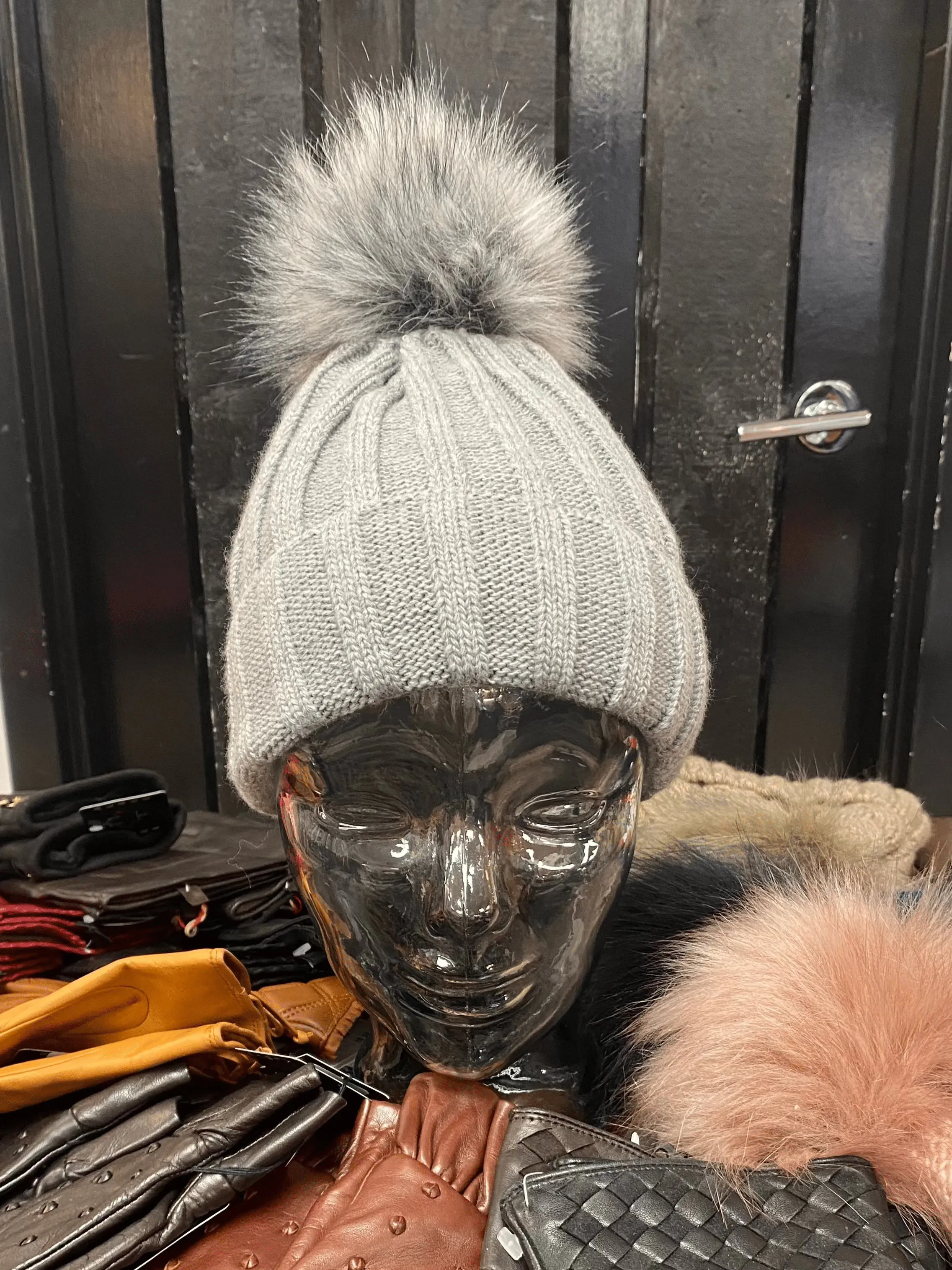 Knit Fleece Lined Pom Pom Toques