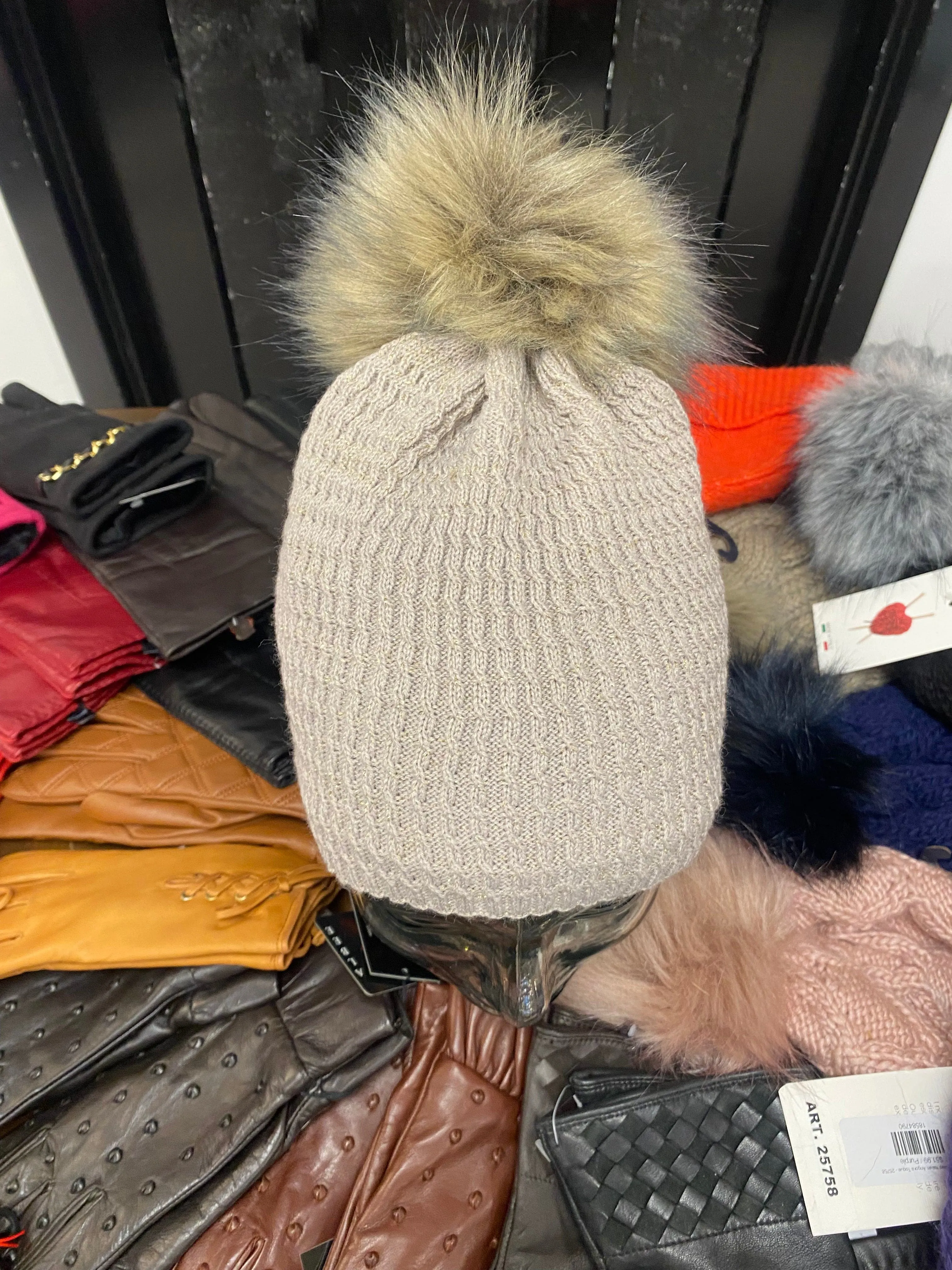 Knit Fleece Lined Pom Pom Toques