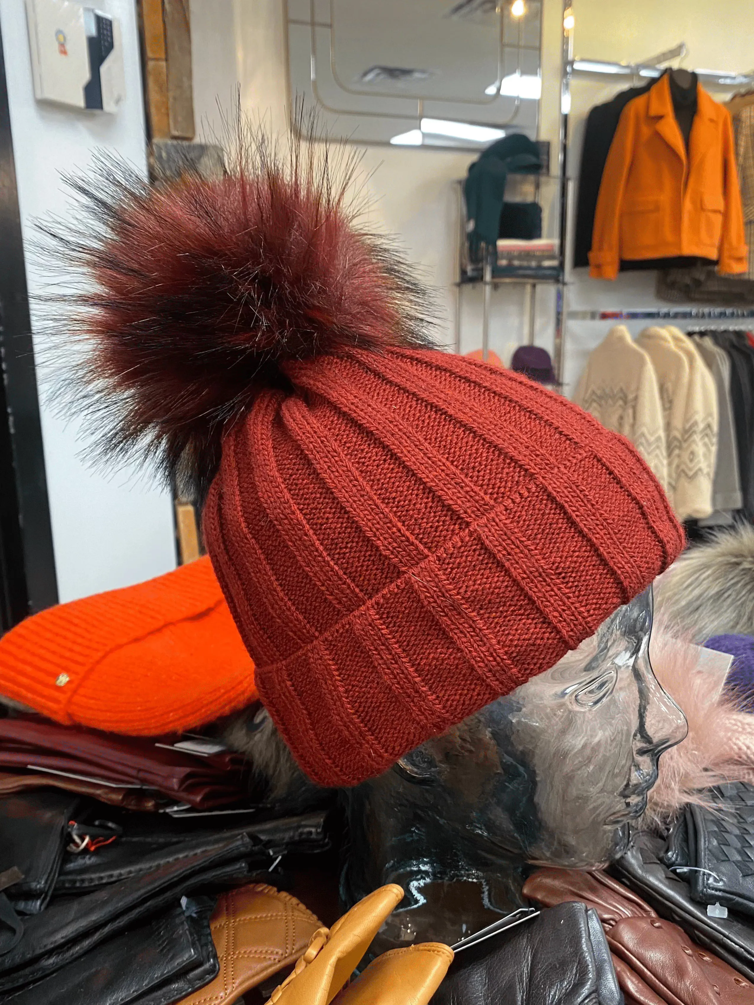 Knit Fleece Lined Pom Pom Toques