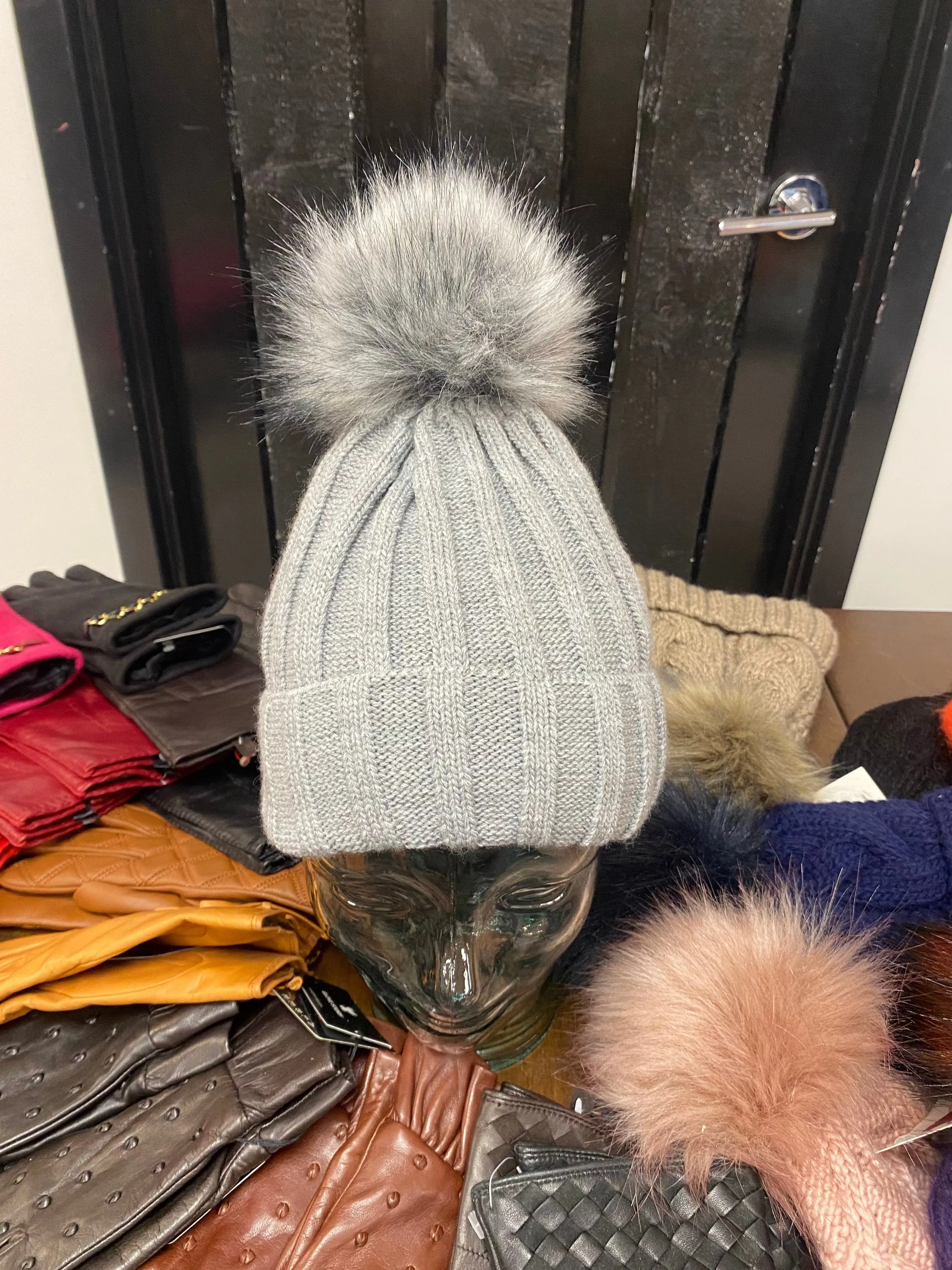 Knit Fleece Lined Pom Pom Toques