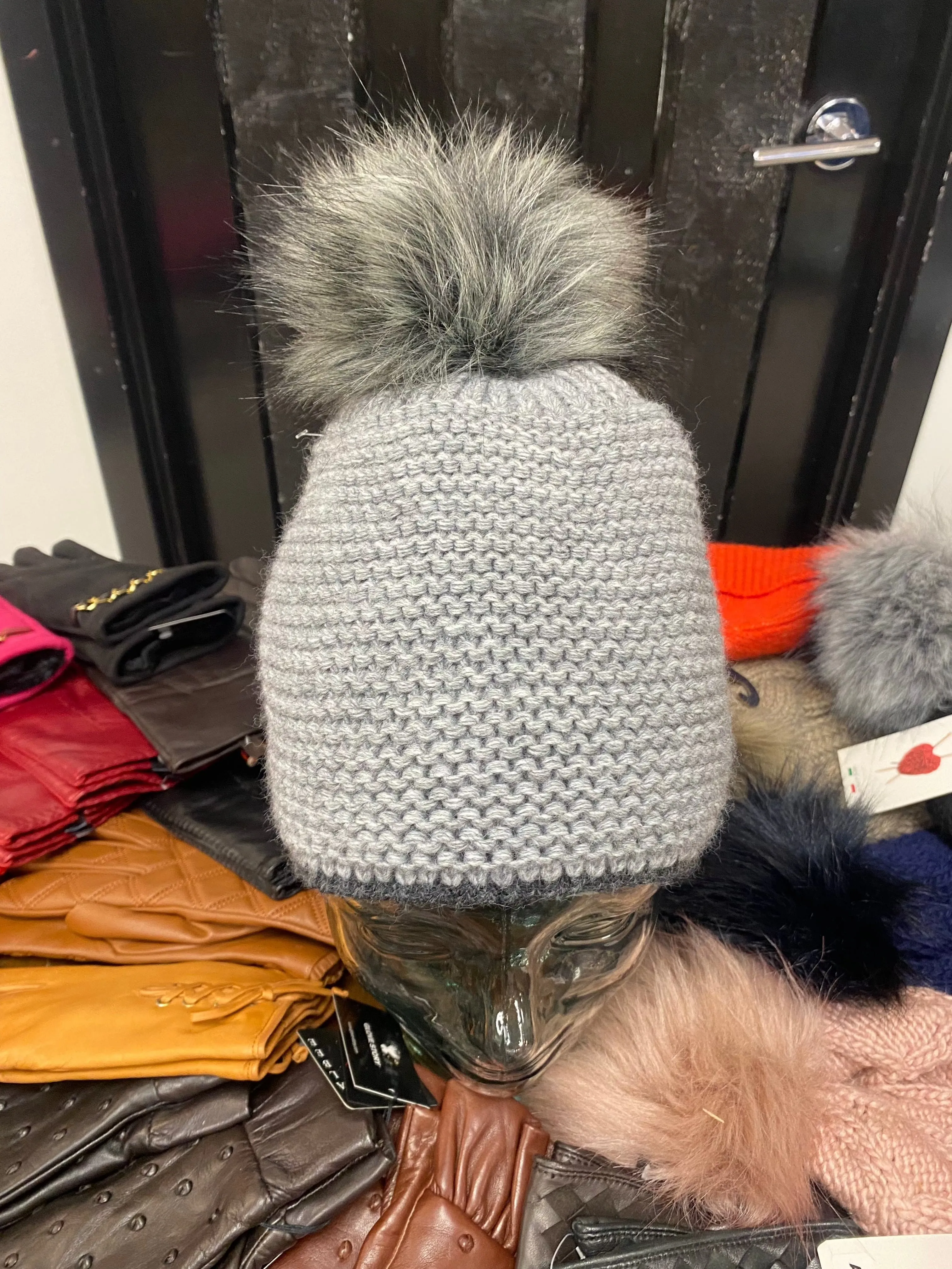 Knit Fleece Lined Pom Pom Toques