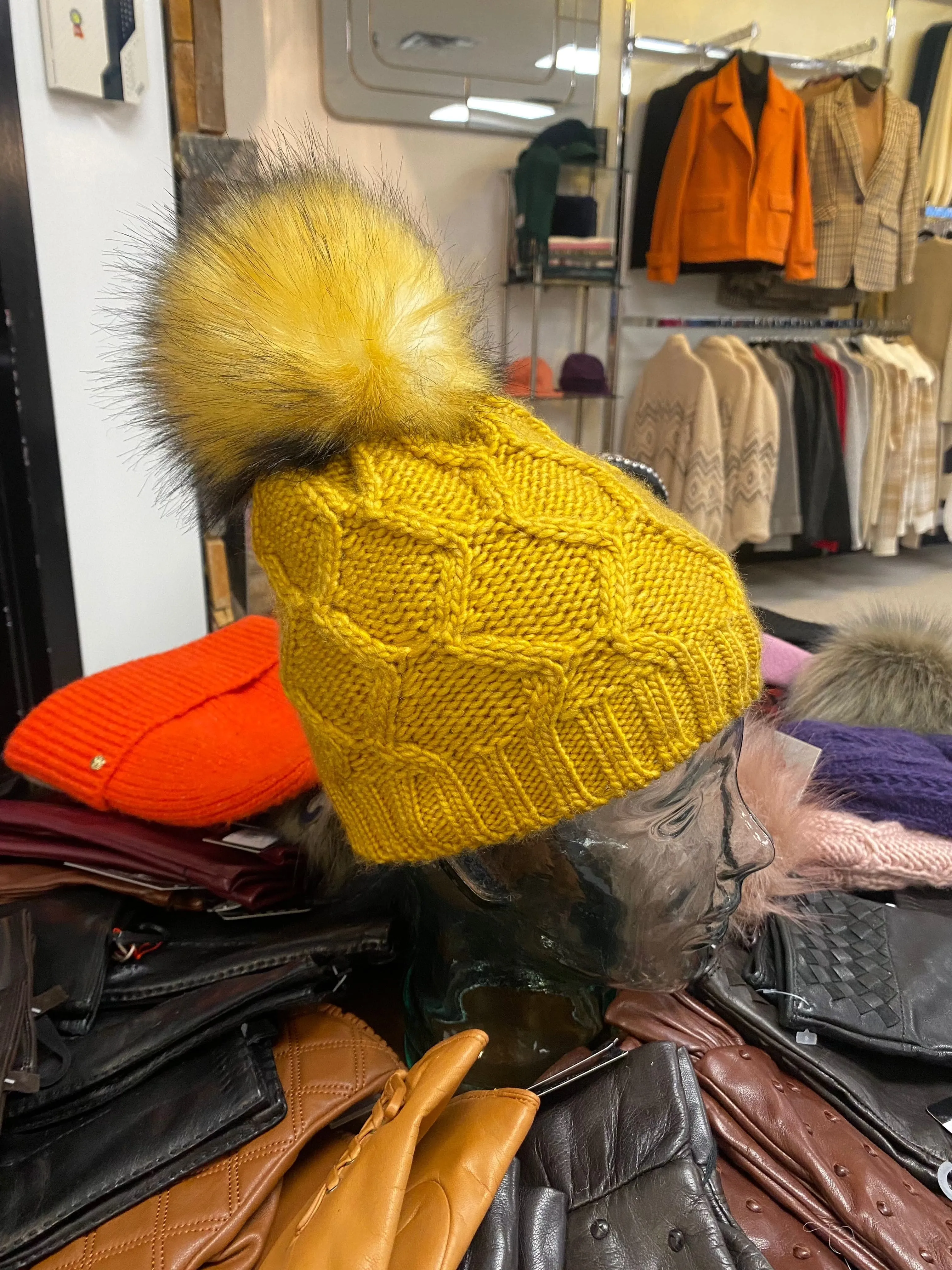Knit Fleece Lined Pom Pom Toques