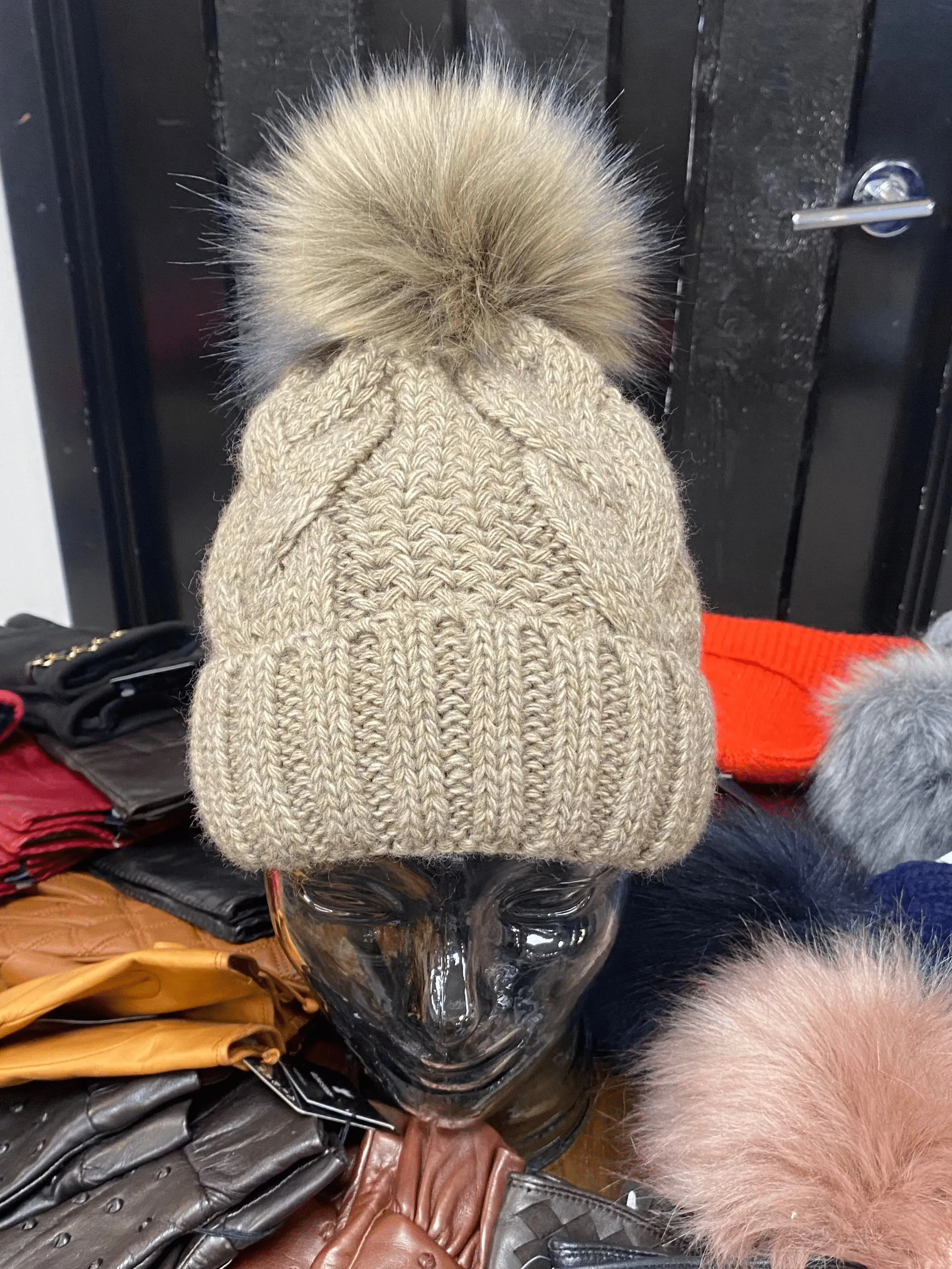 Knit Fleece Lined Pom Pom Toques