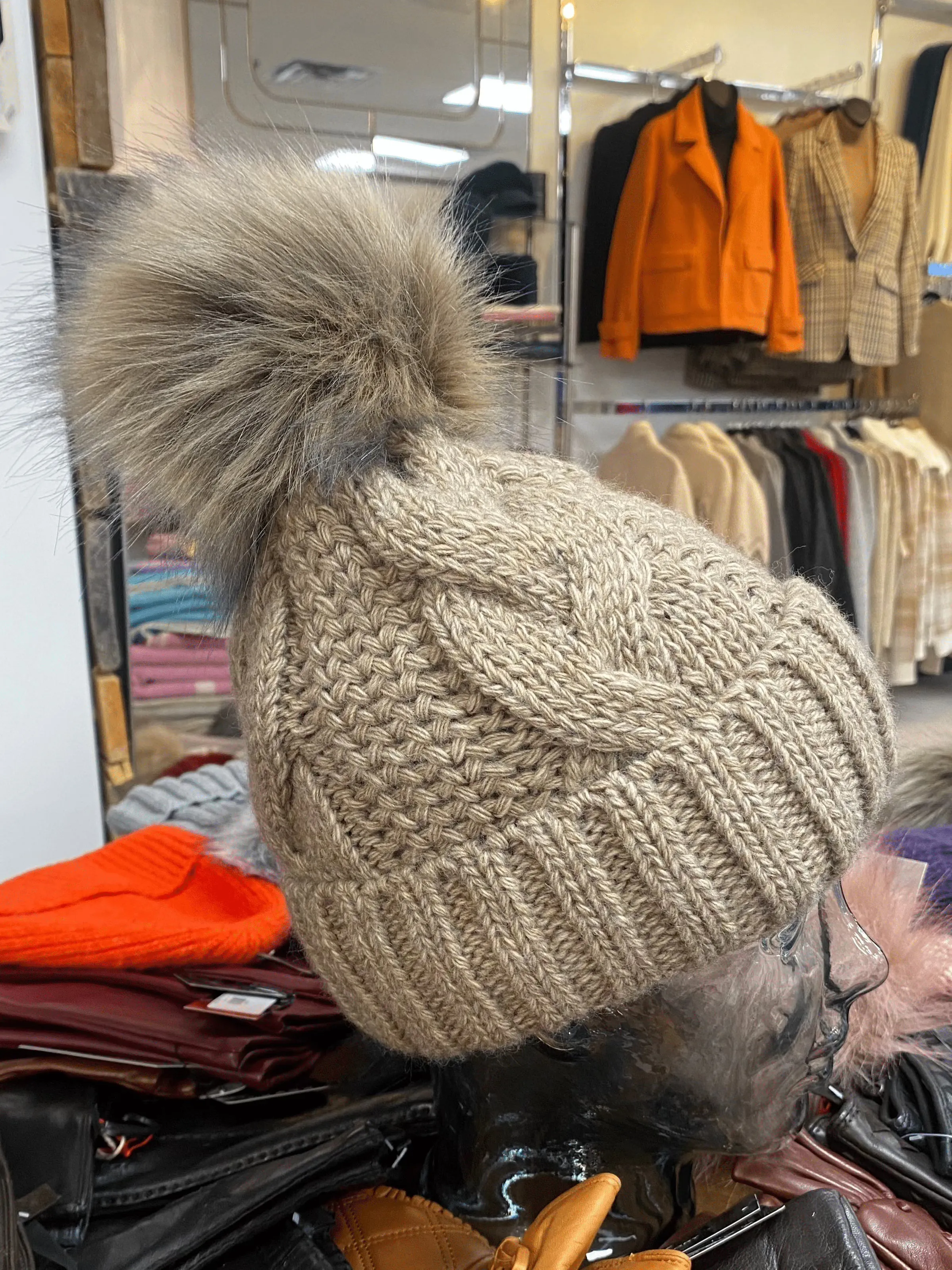 Knit Fleece Lined Pom Pom Toques