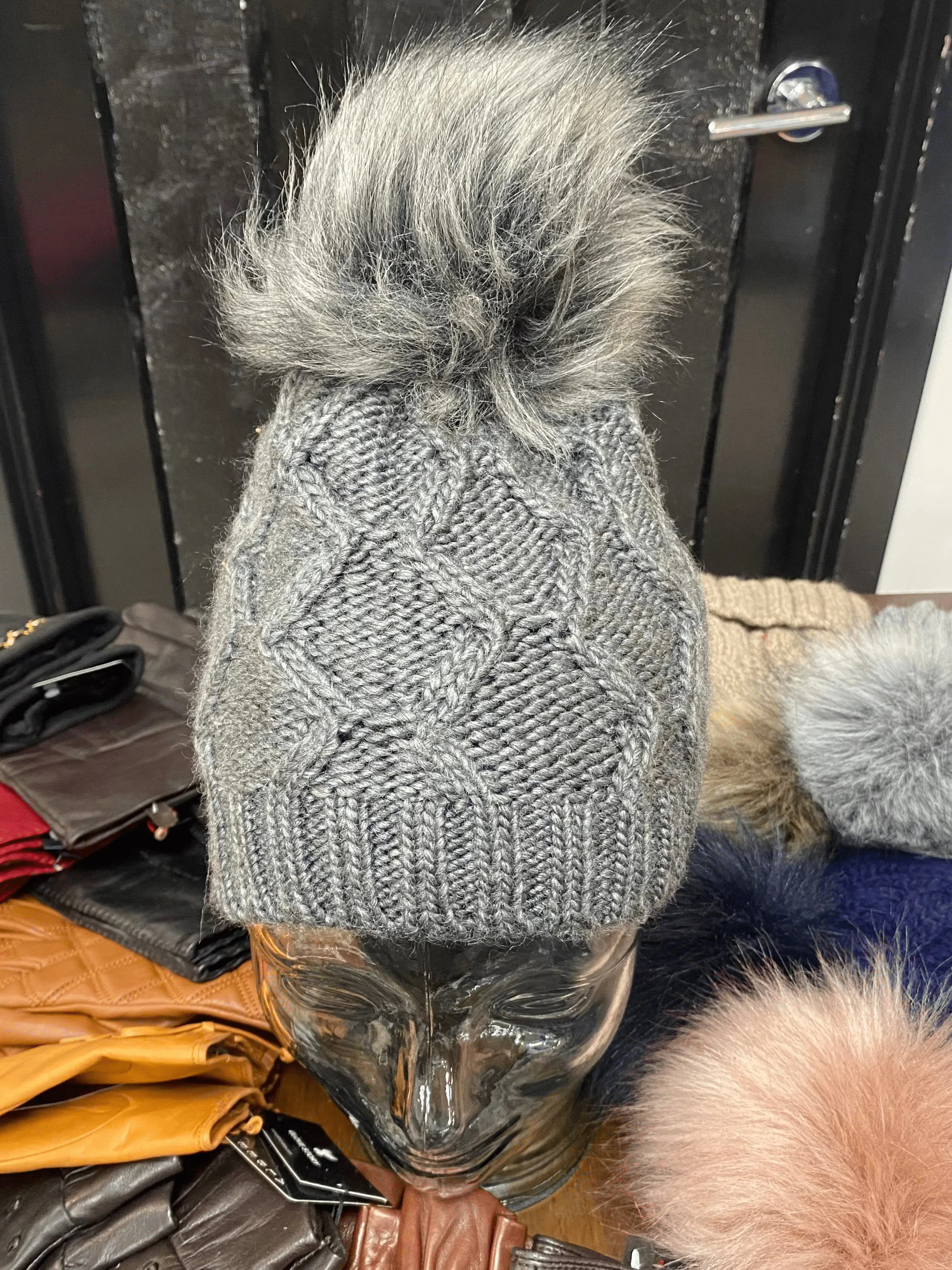 Knit Fleece Lined Pom Pom Toques