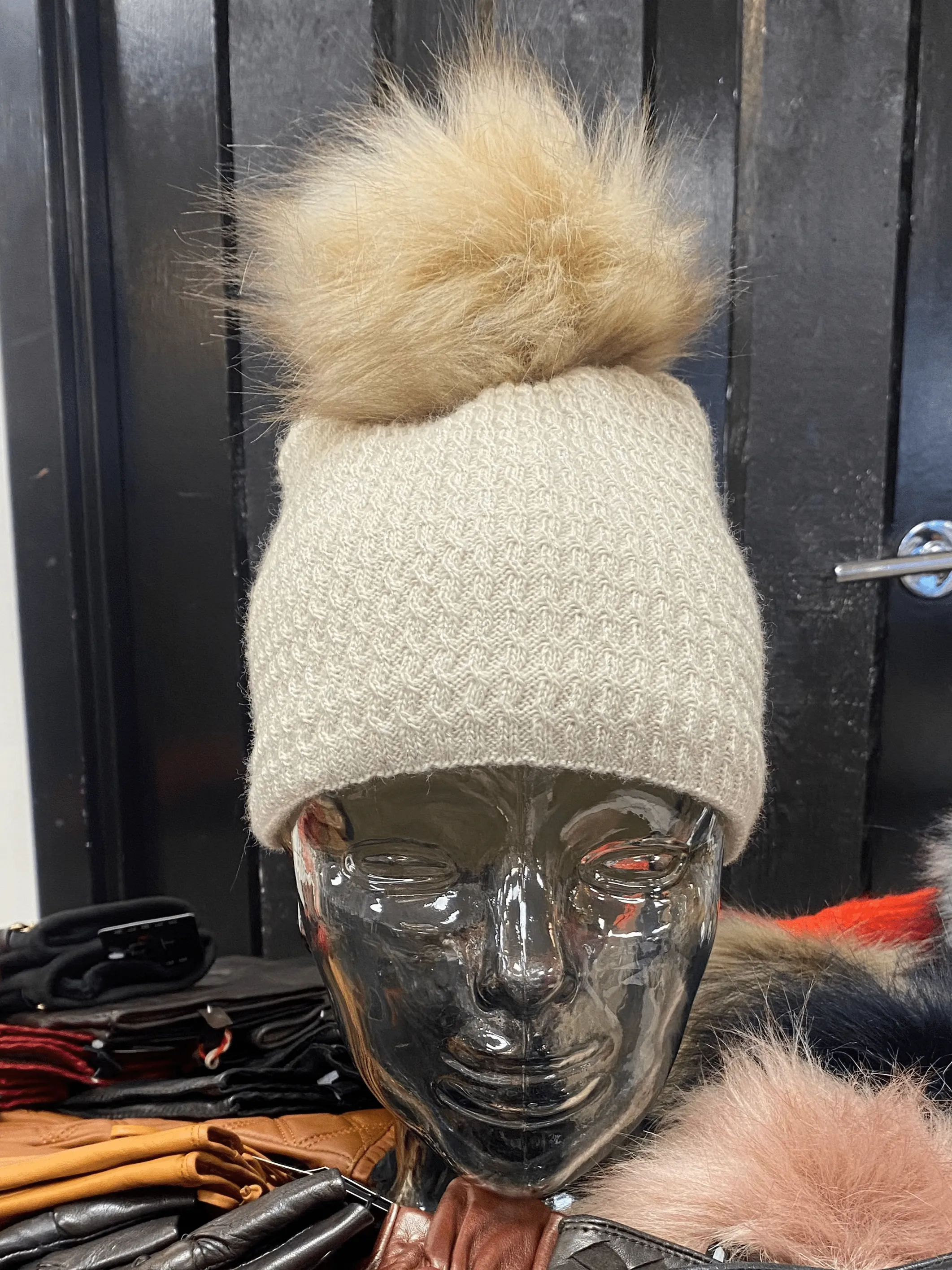 Knit Fleece Lined Pom Pom Toques