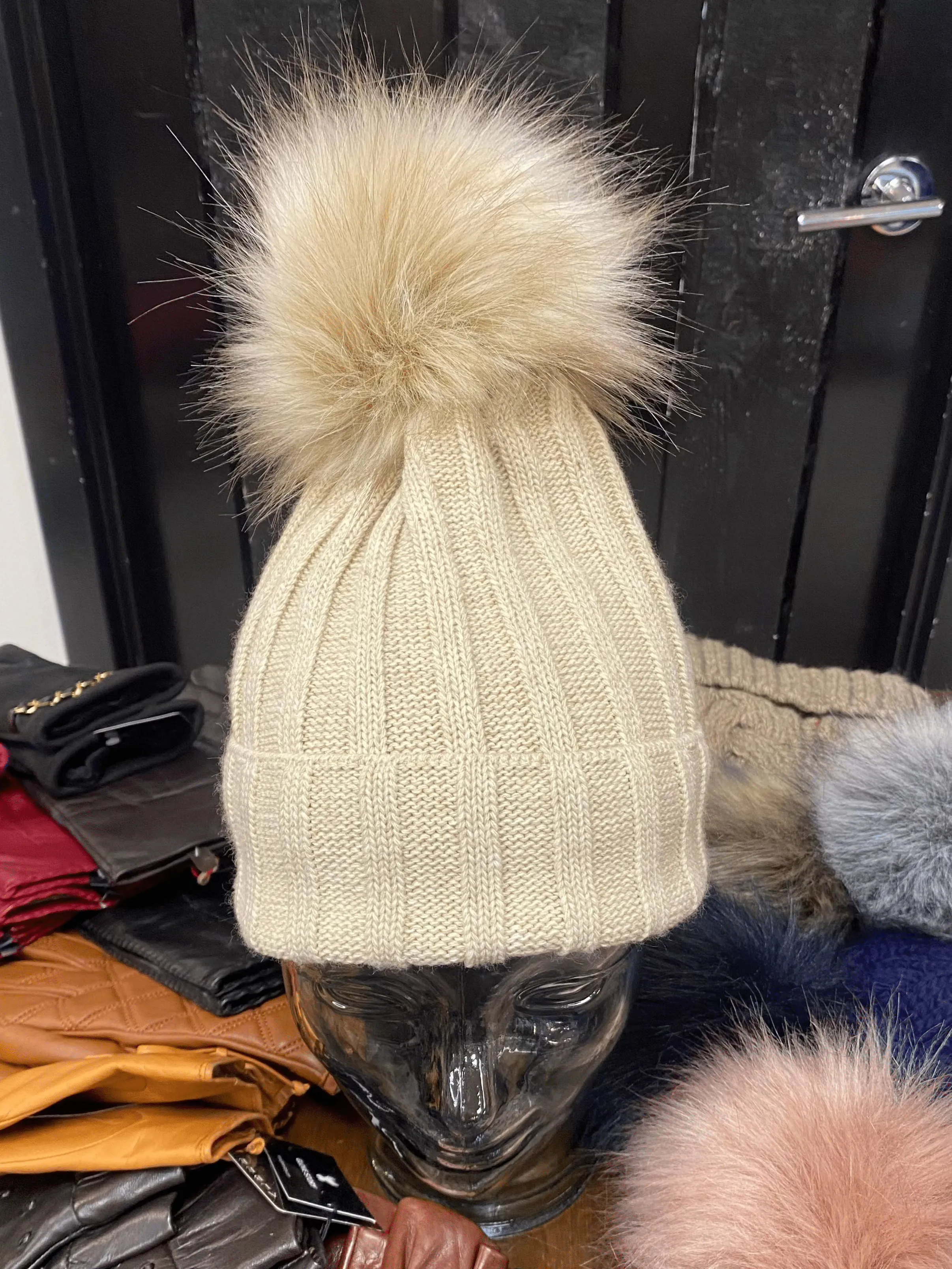 Knit Fleece Lined Pom Pom Toques