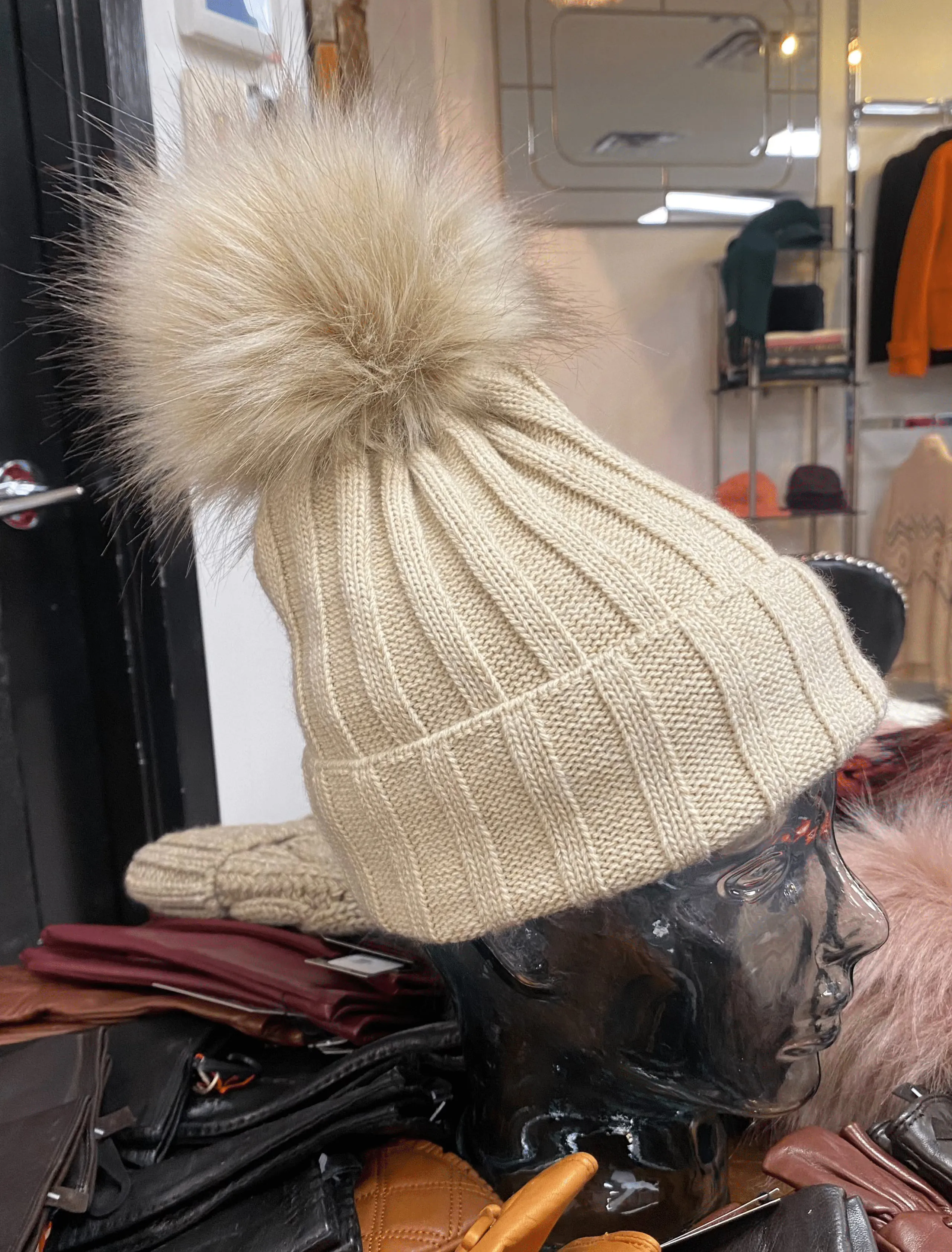 Knit Fleece Lined Pom Pom Toques