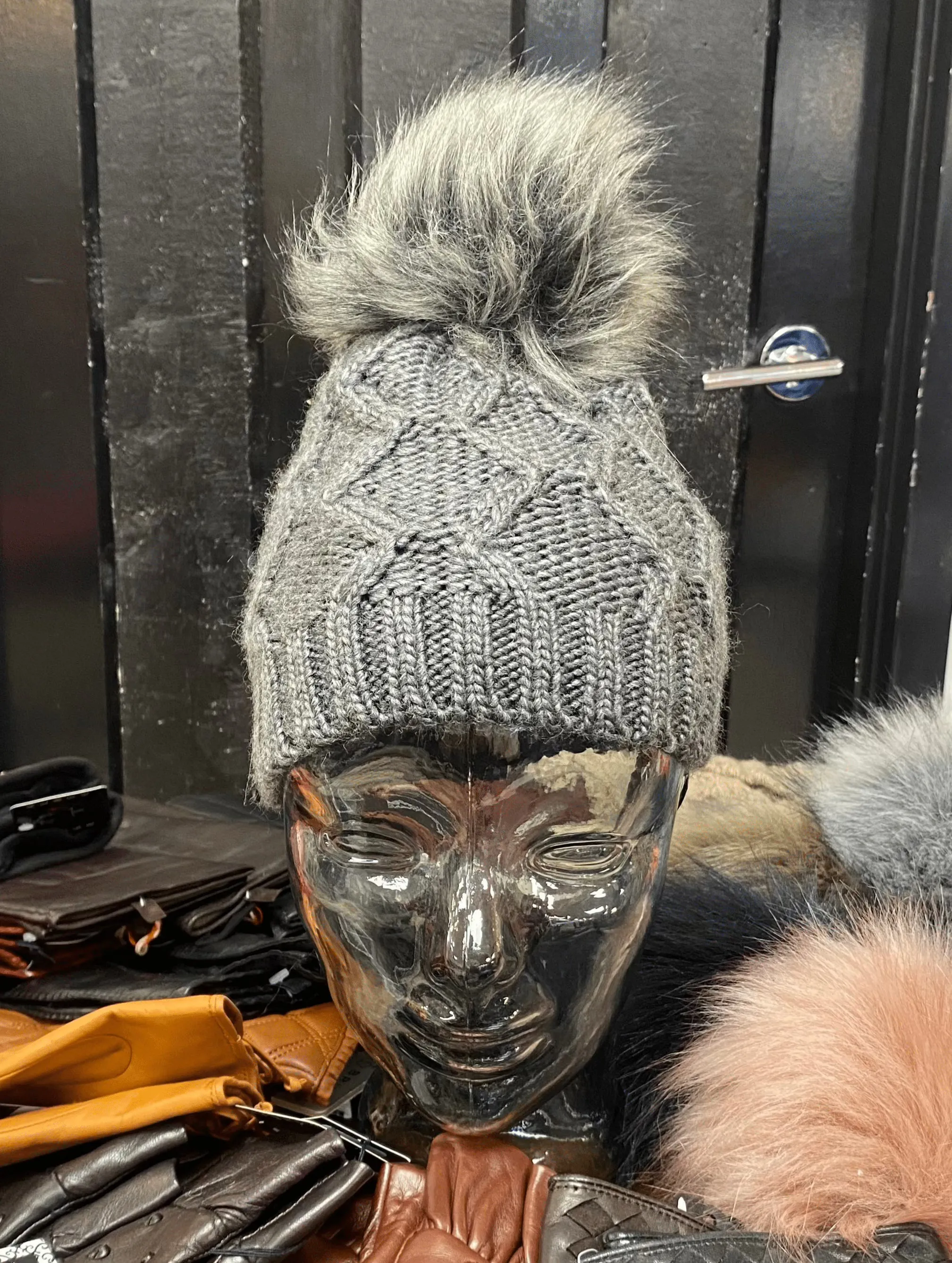 Knit Fleece Lined Pom Pom Toques