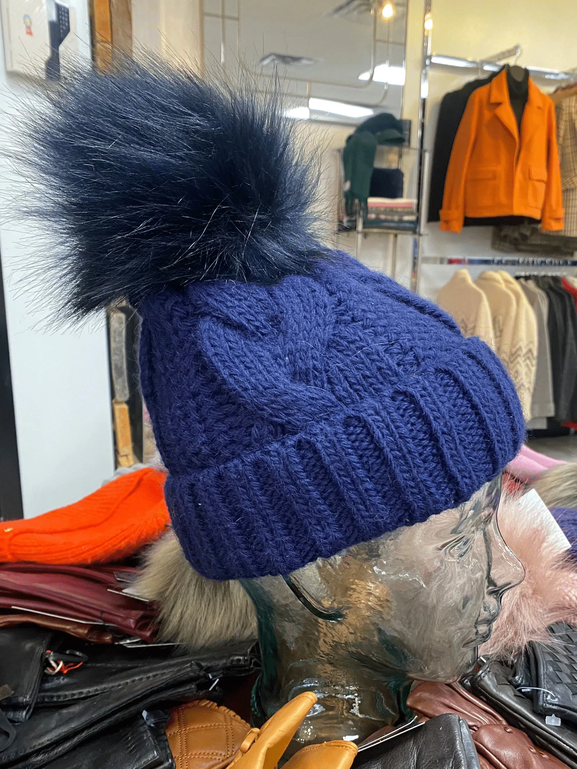 Knit Fleece Lined Pom Pom Toques