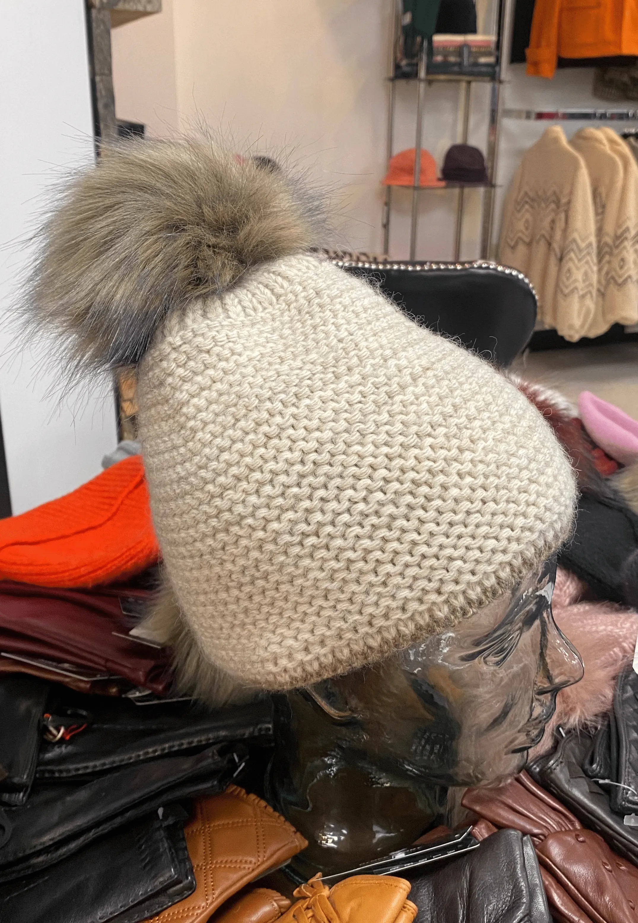 Knit Fleece Lined Pom Pom Toques