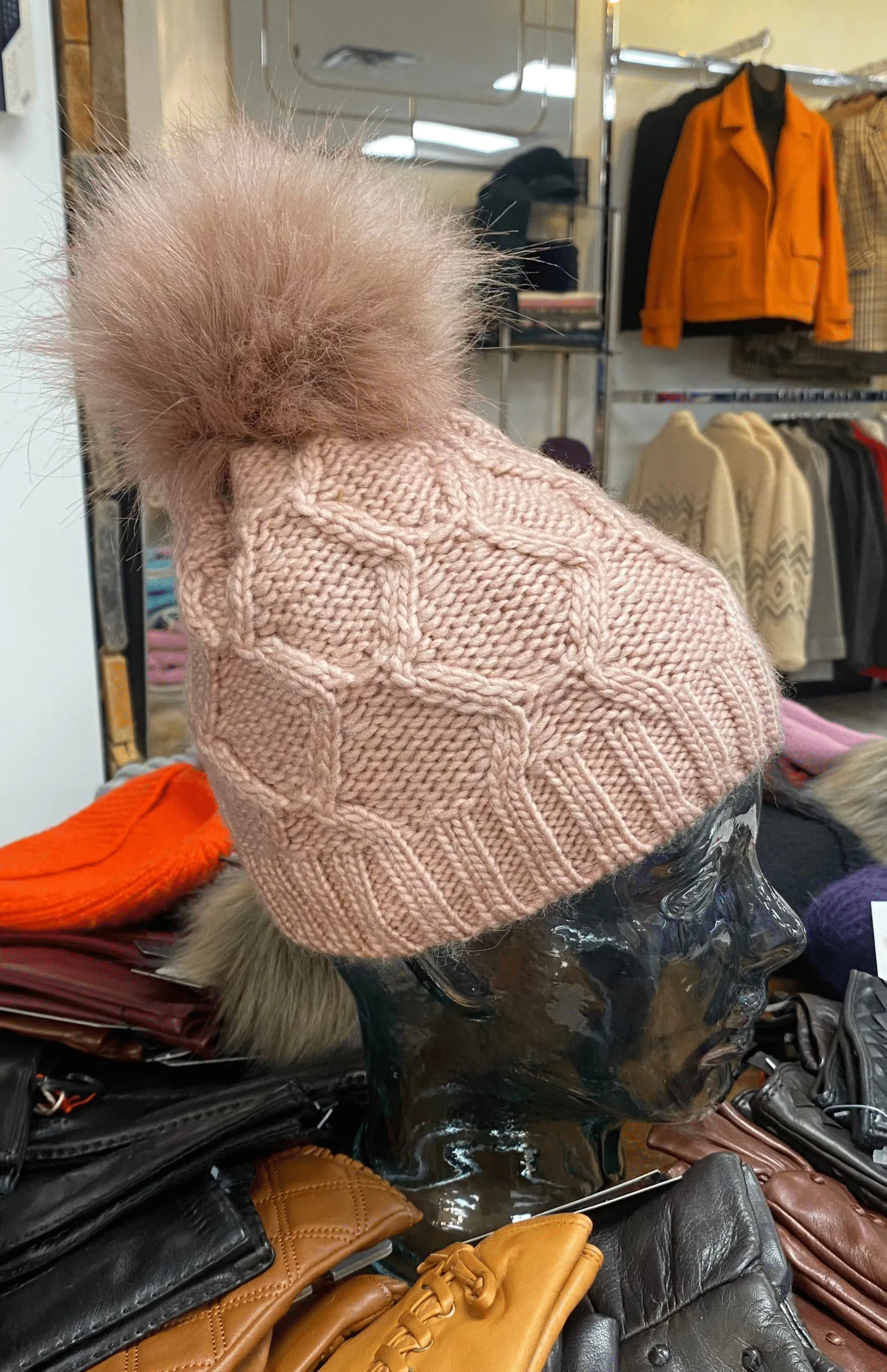 Knit Fleece Lined Pom Pom Toques
