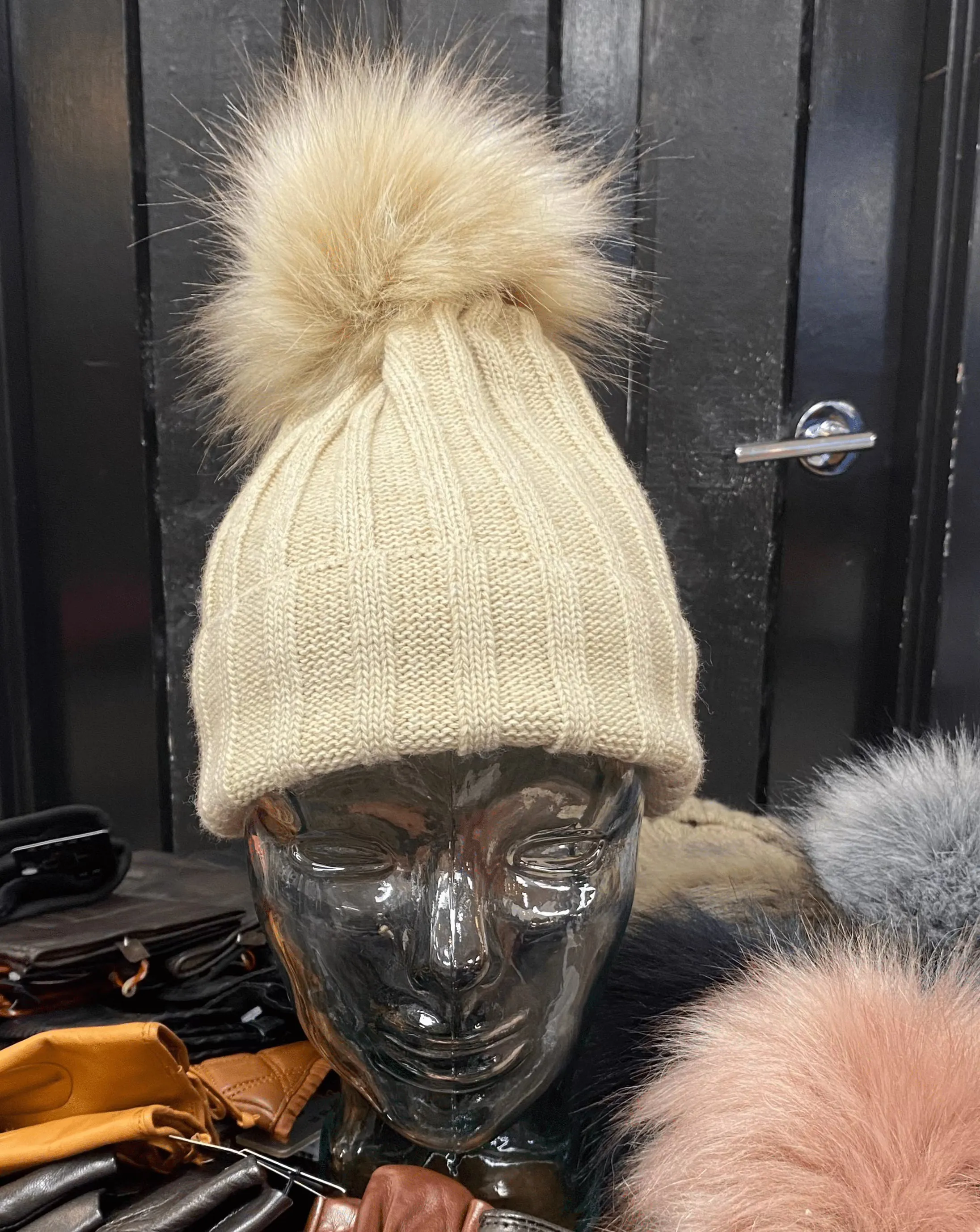 Knit Fleece Lined Pom Pom Toques