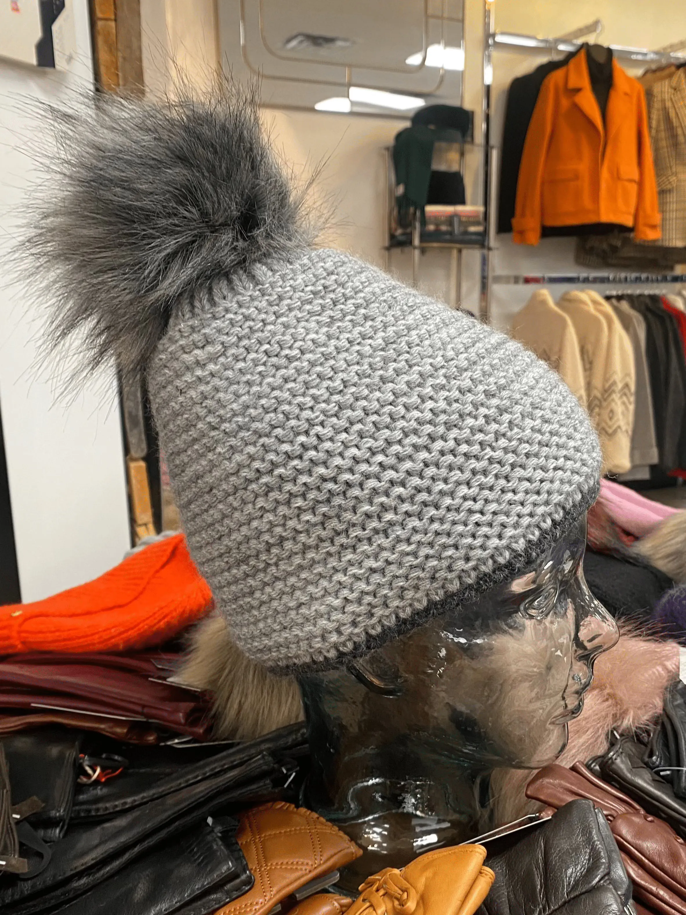 Knit Fleece Lined Pom Pom Toques