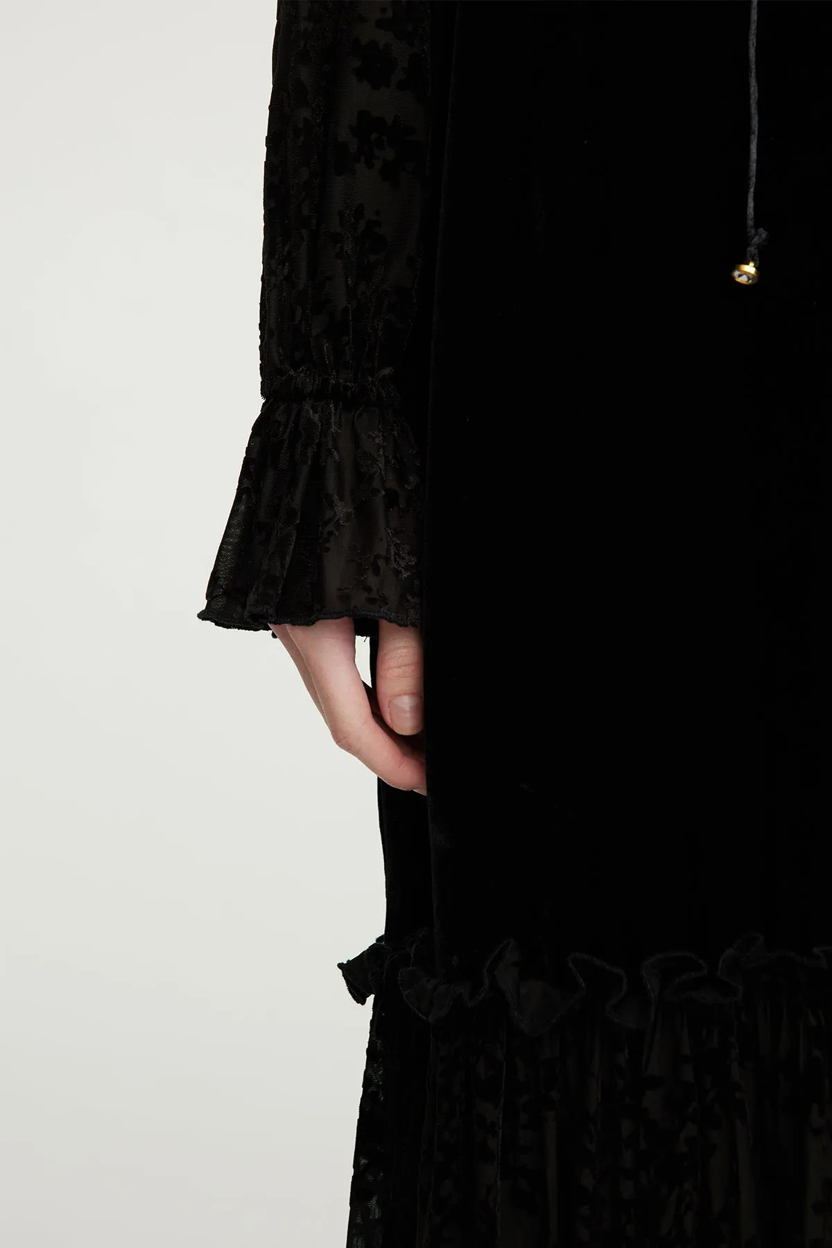 Lace Splice Cozy Elegant Long Sleeve Velvet Dress