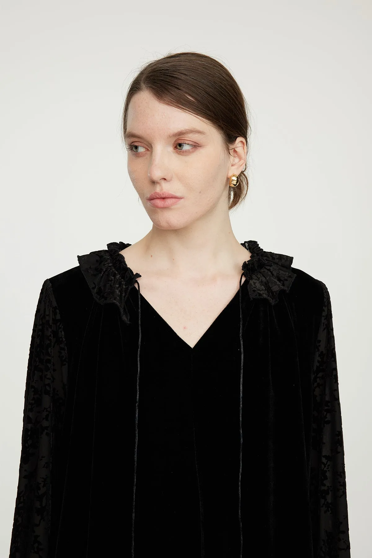 Lace Splice Cozy Elegant Long Sleeve Velvet Dress
