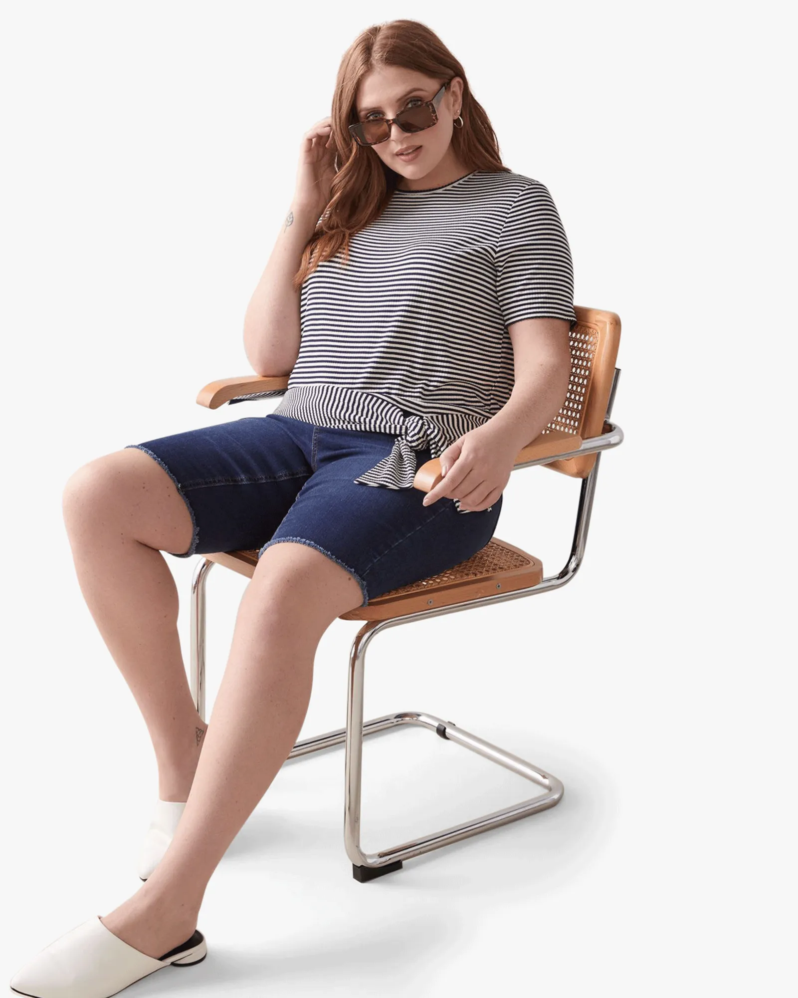 Lucy Tie Detail Tee | Navy / White