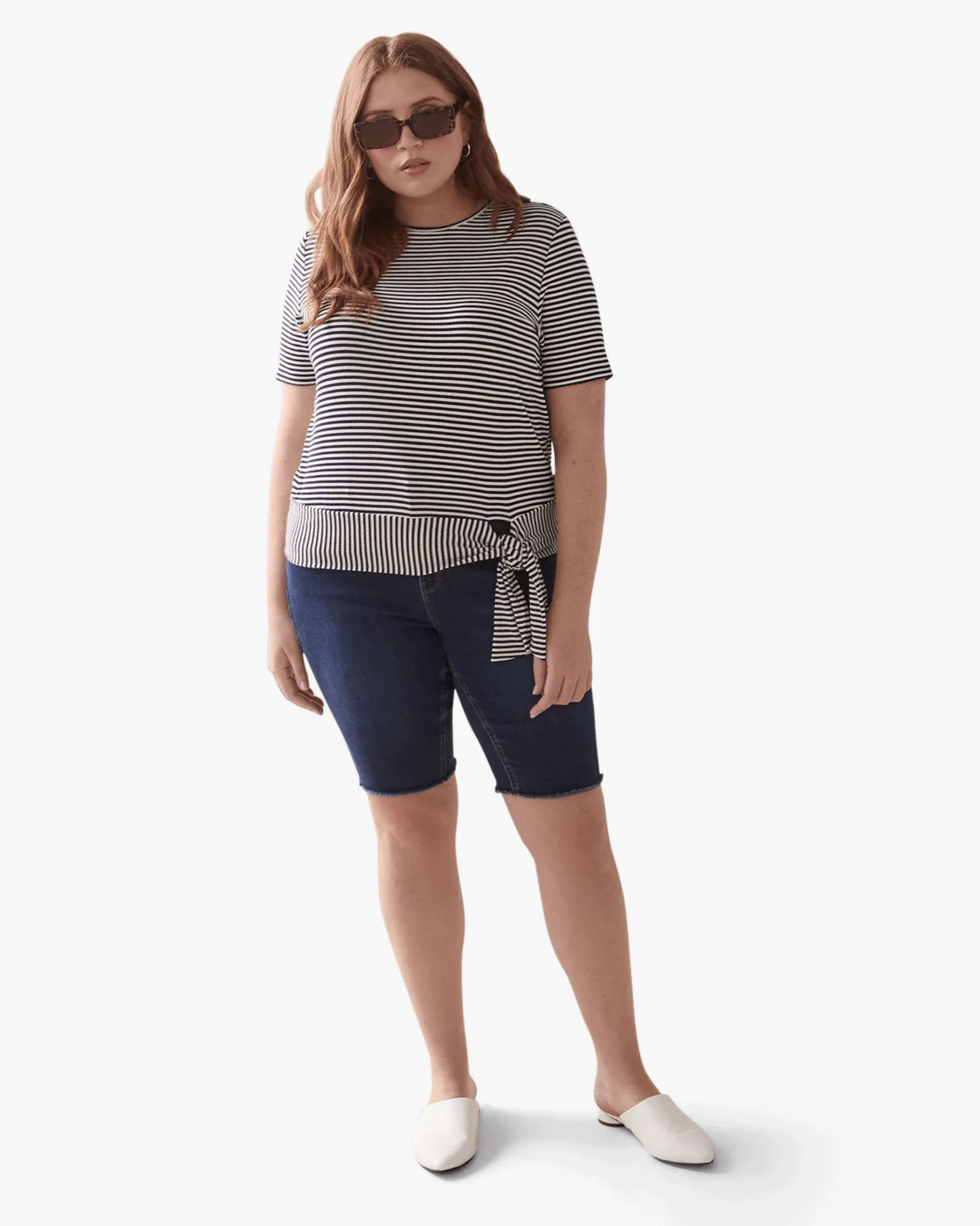 Lucy Tie Detail Tee | Navy / White