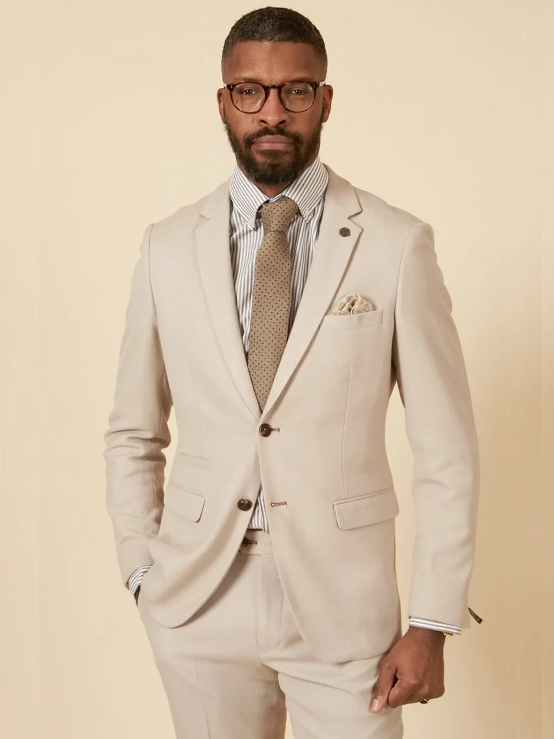MARC DARCY HM5 Tailored Two Piece Suit - Mens Slim Fit - Stone