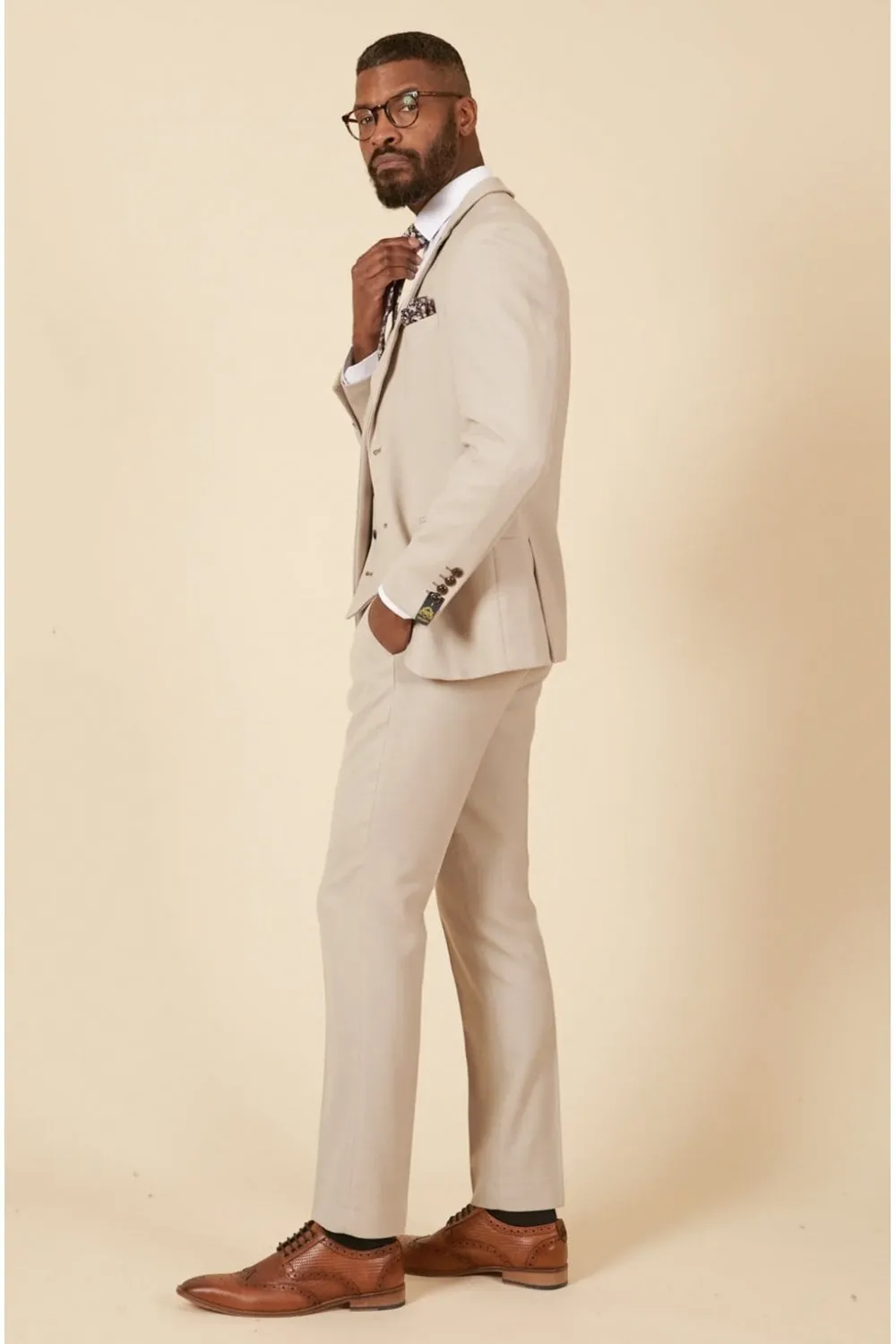 MARC DARCY HM5 Tailored Two Piece Suit - Mens Slim Fit - Stone