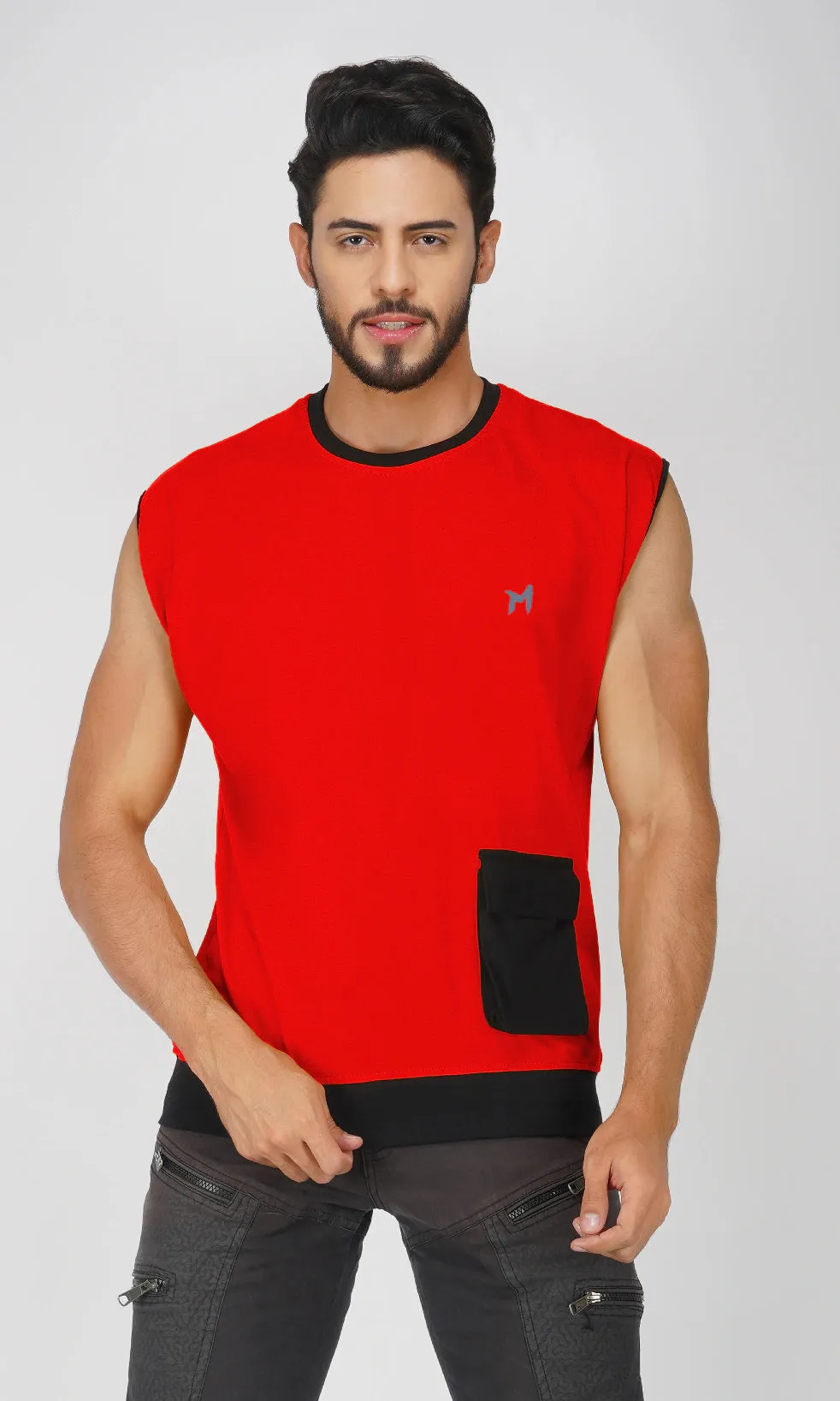 Mebadass ColorBlocked OverSized Mens Vests - Red & Black
