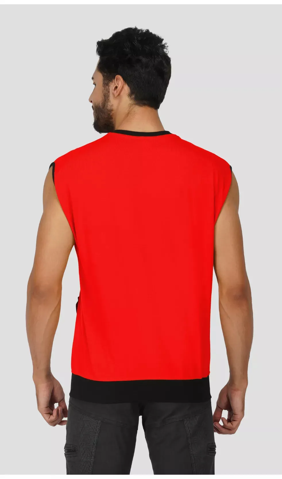 Mebadass ColorBlocked OverSized Mens Vests - Red & Black
