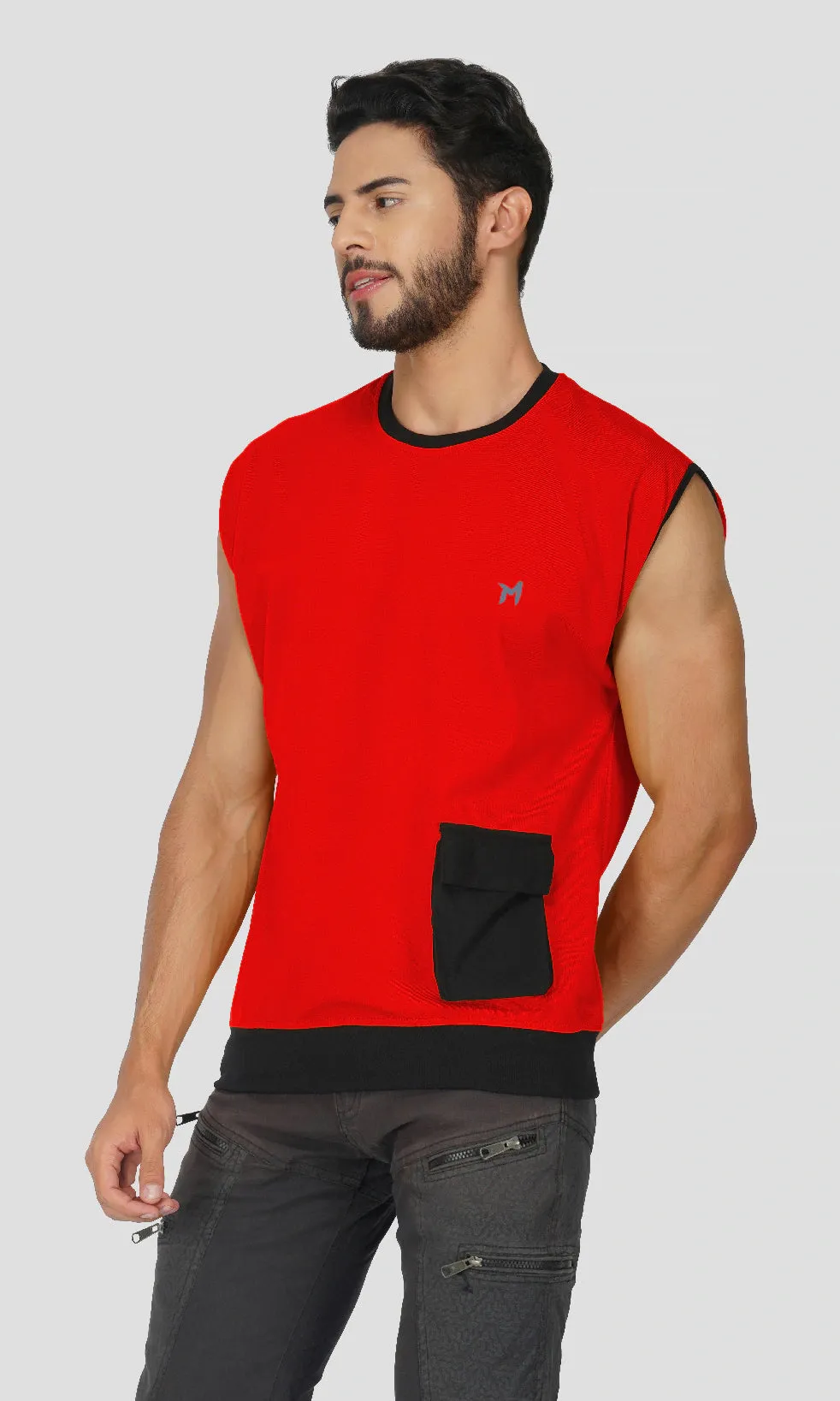 Mebadass ColorBlocked OverSized Mens Vests - Red & Black