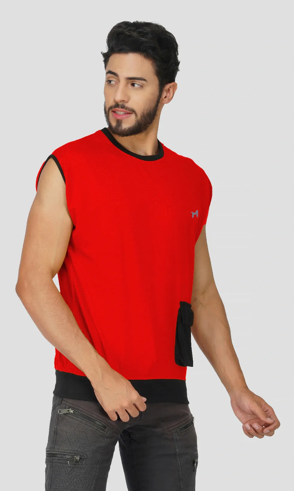 Mebadass ColorBlocked OverSized Mens Vests - Red & Black