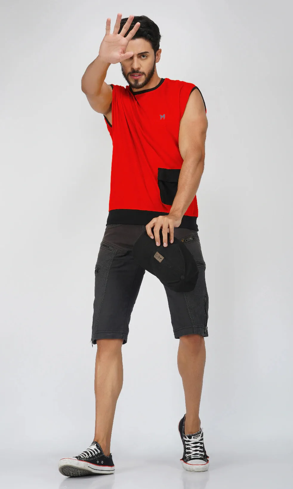 Mebadass ColorBlocked OverSized Mens Vests - Red & Black