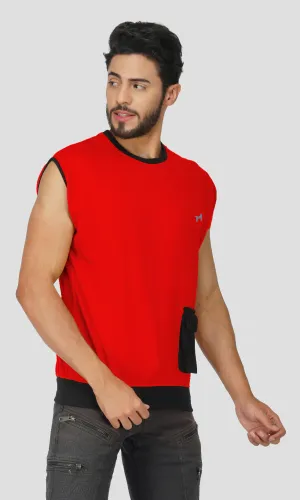 Mebadass ColorBlocked OverSized Mens Vests - Red & Black