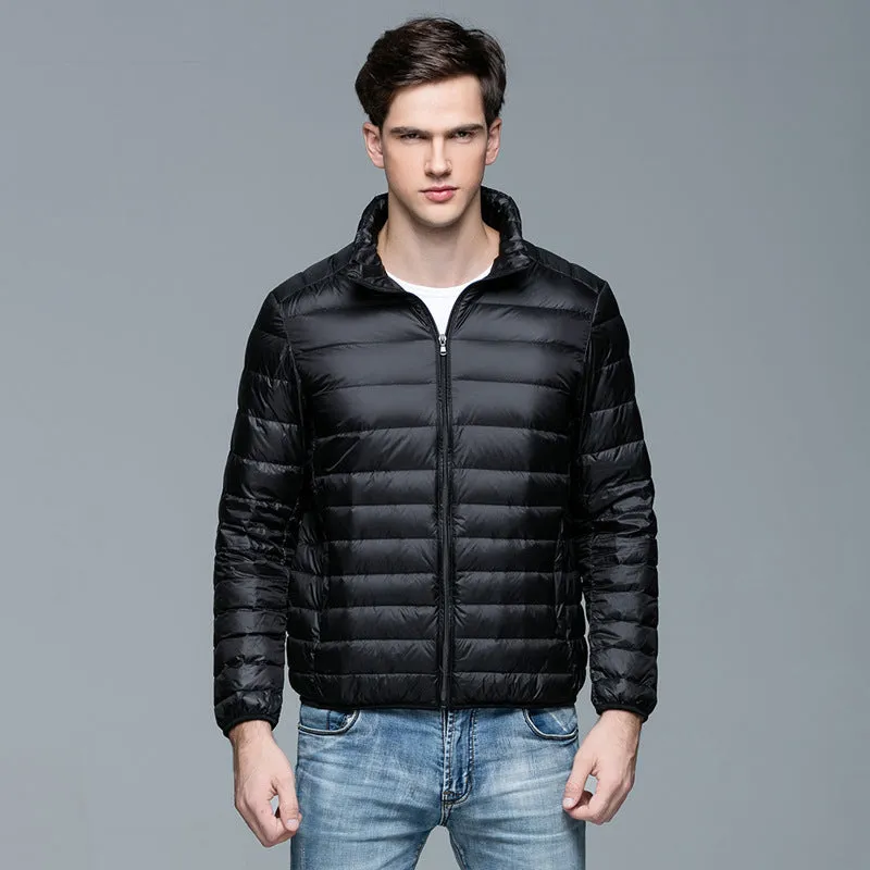 Men's Lightweight Down Jacket Stand Collar Short Slim Fit Warm Jacket