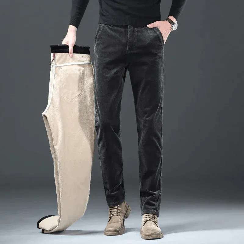 Men's Warm Fleece-Lined Corduroy Trousers