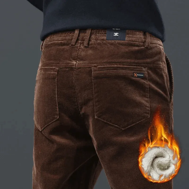 Men's Warm Fleece-Lined Corduroy Trousers