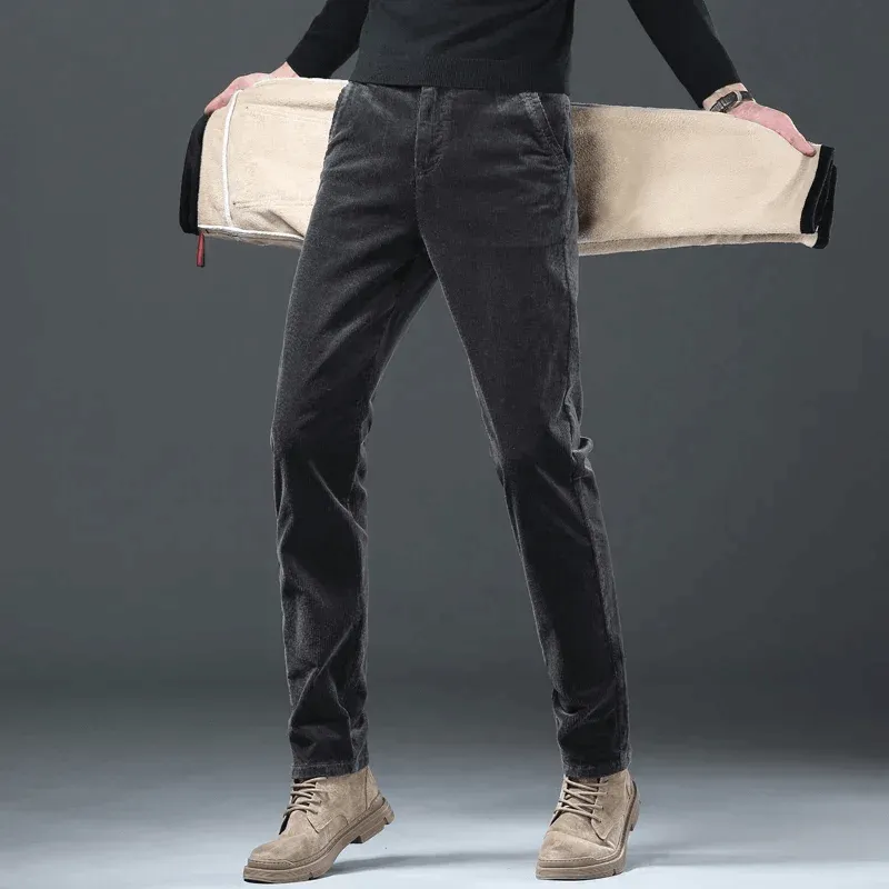 Men's Warm Fleece-Lined Corduroy Trousers