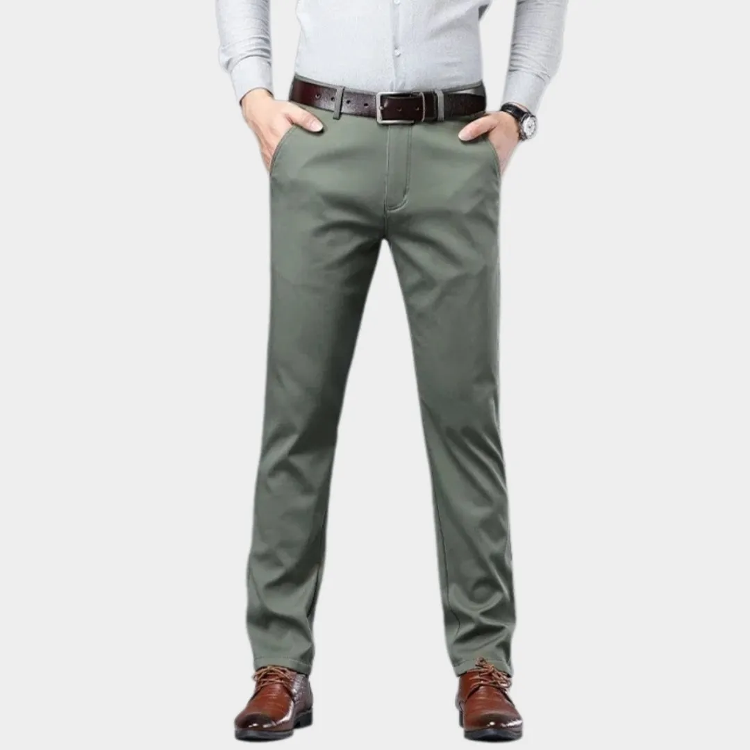 Mens Winter Fleece-Lined Cotton Pants - Thicker Warm Business Casual Straight Elastic Trousers, Light Khaki, Dark Khaki, and More