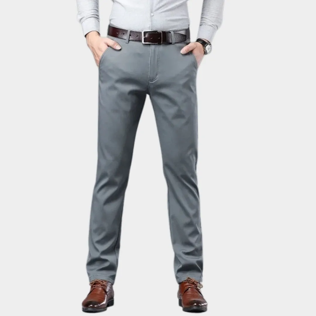 Mens Winter Fleece-Lined Cotton Pants - Thicker Warm Business Casual Straight Elastic Trousers, Light Khaki, Dark Khaki, and More