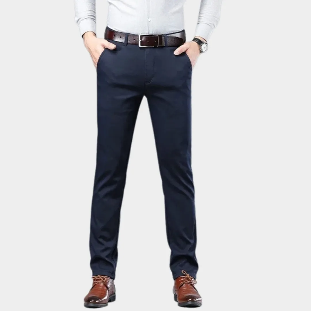 Mens Winter Fleece-Lined Cotton Pants - Thicker Warm Business Casual Straight Elastic Trousers, Light Khaki, Dark Khaki, and More
