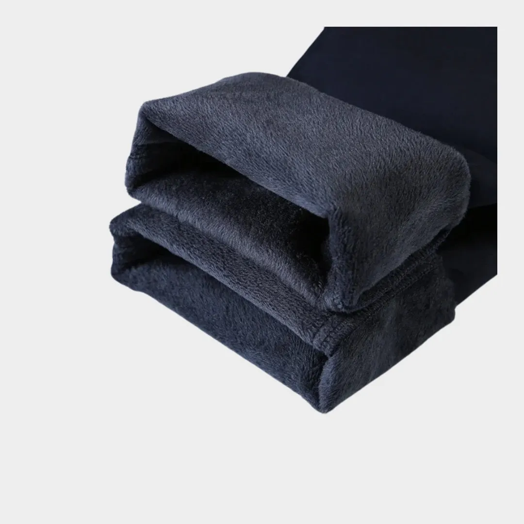 Mens Winter Fleece-Lined Cotton Pants - Thicker Warm Business Casual Straight Elastic Trousers, Light Khaki, Dark Khaki, and More