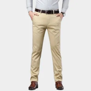 Mens Winter Fleece-Lined Cotton Pants - Thicker Warm Business Casual Straight Elastic Trousers, Light Khaki, Dark Khaki, and More