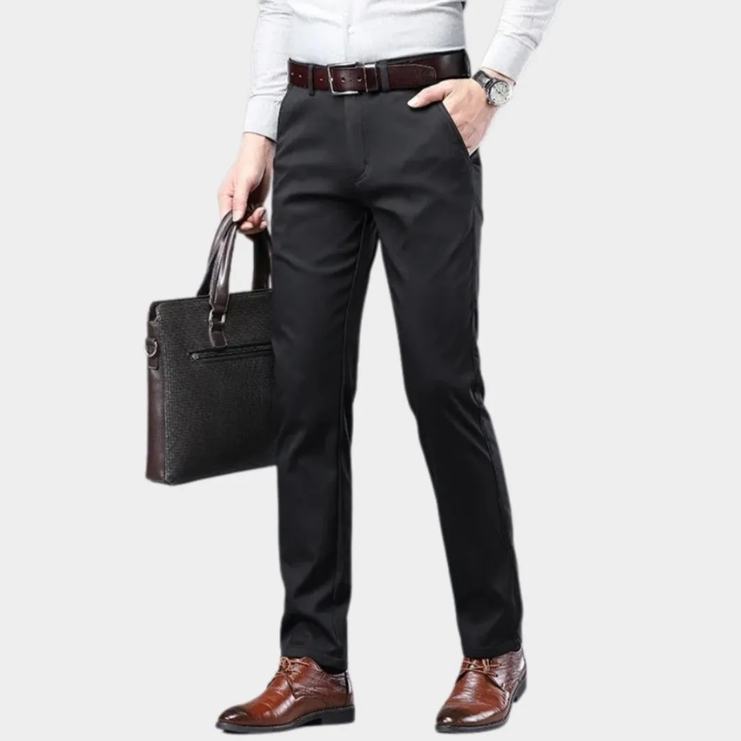 Mens Winter Fleece-Lined Cotton Pants - Thicker Warm Business Casual Straight Elastic Trousers, Light Khaki, Dark Khaki, and More