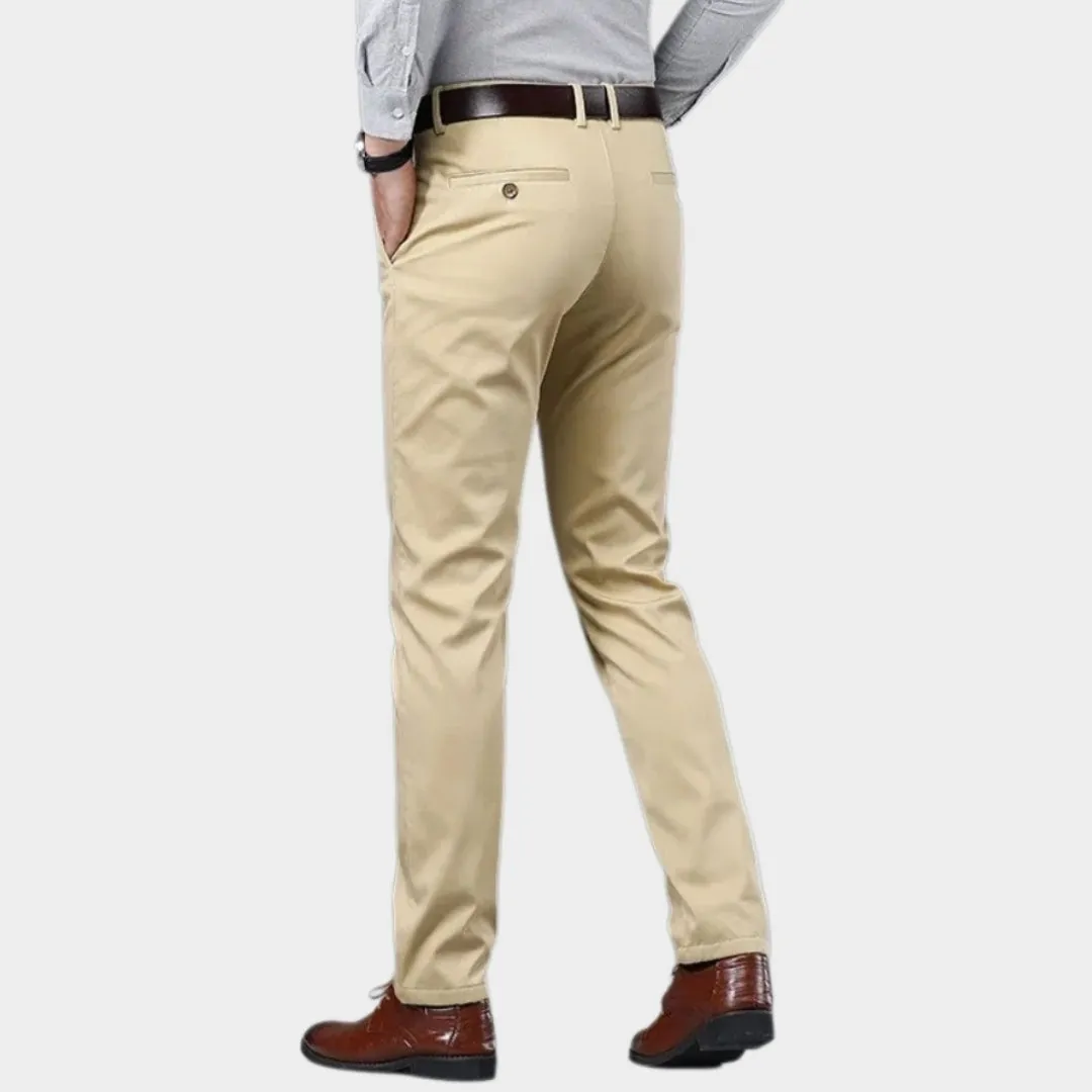 Mens Winter Fleece-Lined Cotton Pants - Thicker Warm Business Casual Straight Elastic Trousers, Light Khaki, Dark Khaki, and More