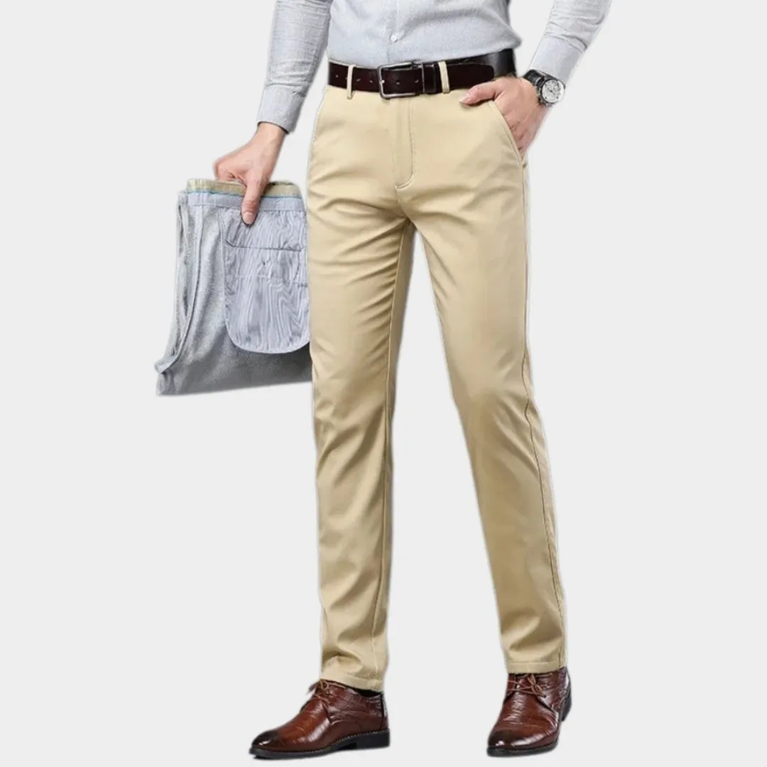 Mens Winter Fleece-Lined Cotton Pants - Thicker Warm Business Casual Straight Elastic Trousers, Light Khaki, Dark Khaki, and More