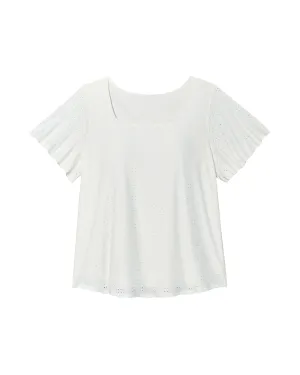 Penelope Square Neck Short Flutter Sleeve Blouse | White