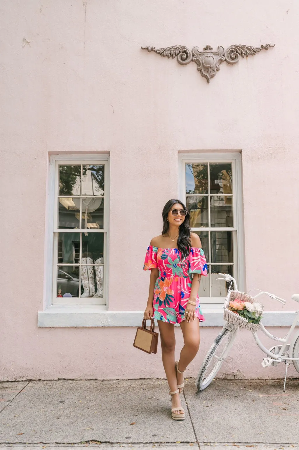 Pink Tropical Print Smocked Romper - FINAL SALE