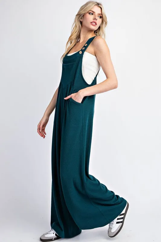 Ribbed Overalls in Dark Teal