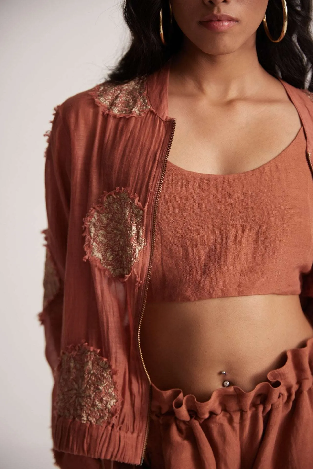 Rust Crop Top With Adjuster Strap and Elasticated Back